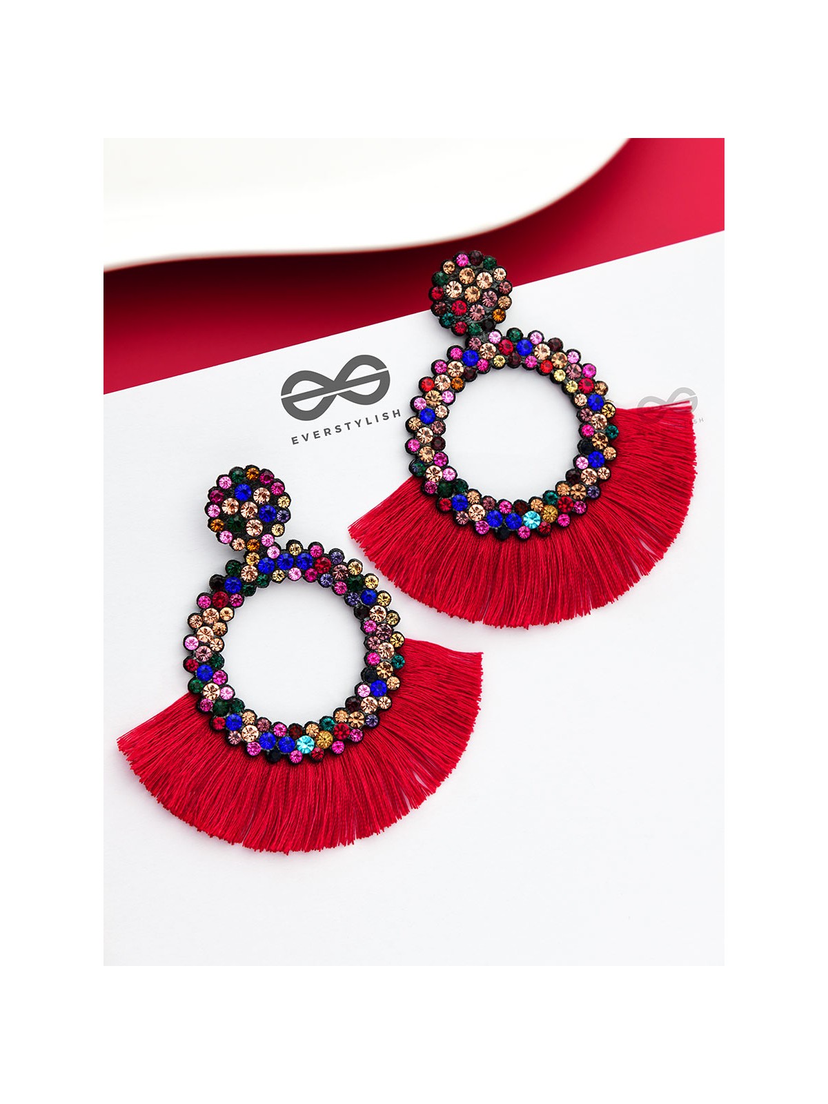 A Shimmery Allure - Statement Tassel Earrings (Red)