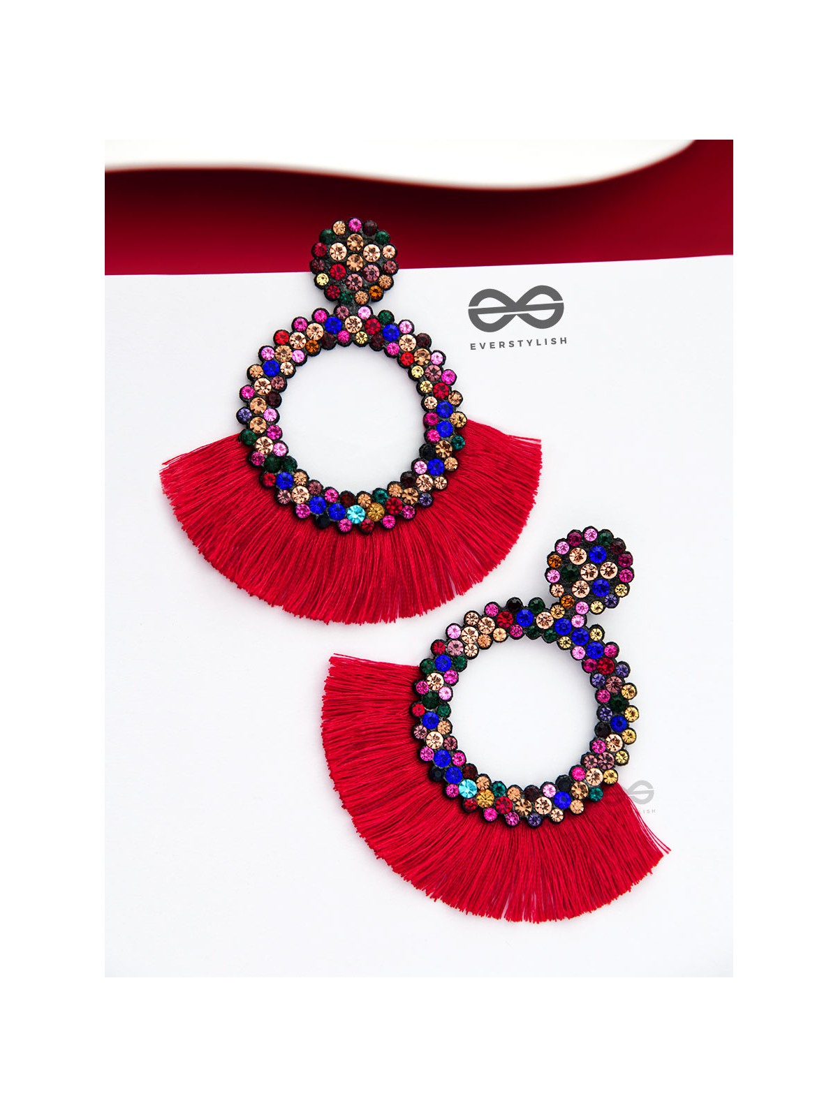 A Shimmery Allure - Statement Tassel Earrings (Red)