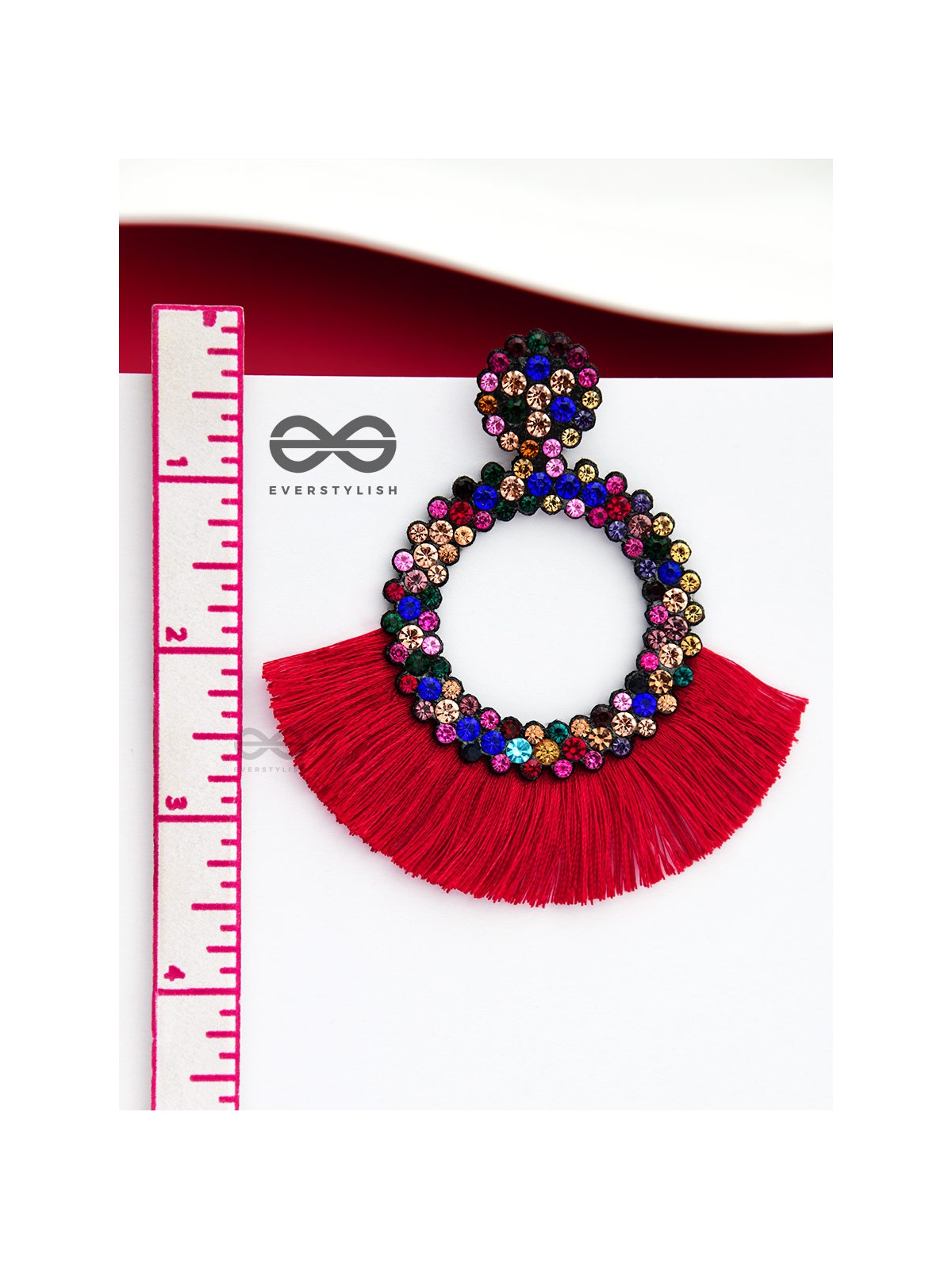 A Shimmery Allure - Statement Tassel Earrings (Red)
