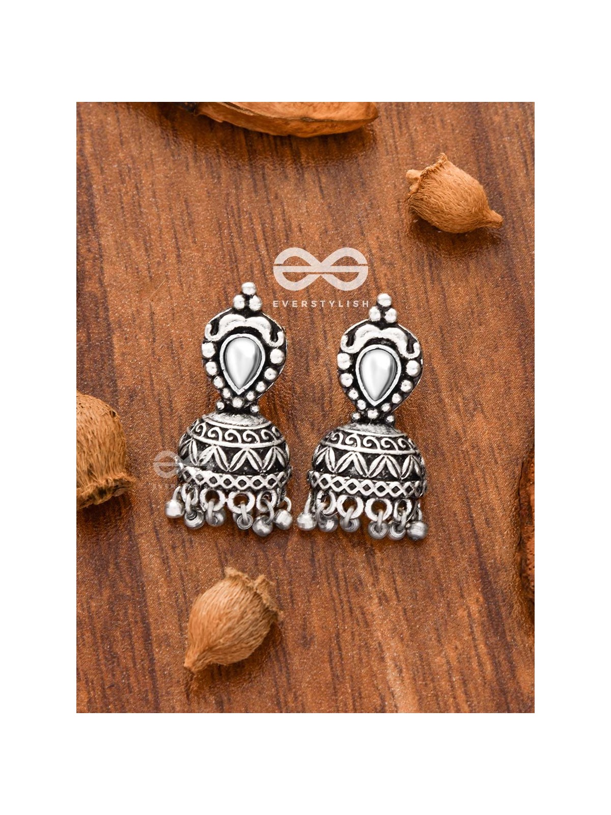 THE LITTLE VINTAGE ARTWORK HALF JHUMKIS (White) - TINY TRINKET EARRINGS