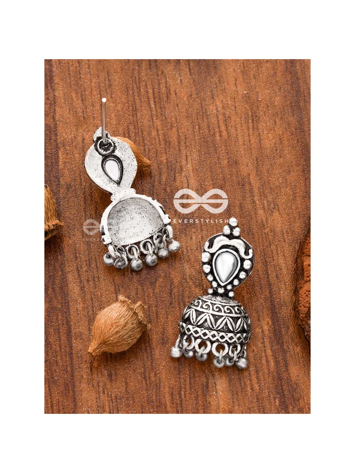THE LITTLE VINTAGE ARTWORK HALF JHUMKIS (White) - TINY TRINKET EARRINGS