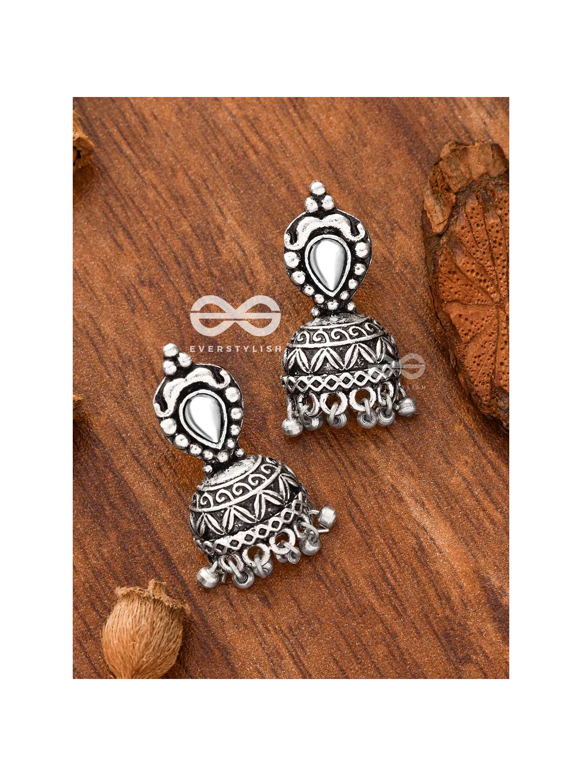THE LITTLE VINTAGE ARTWORK HALF JHUMKIS (White) - TINY TRINKET EARRINGS