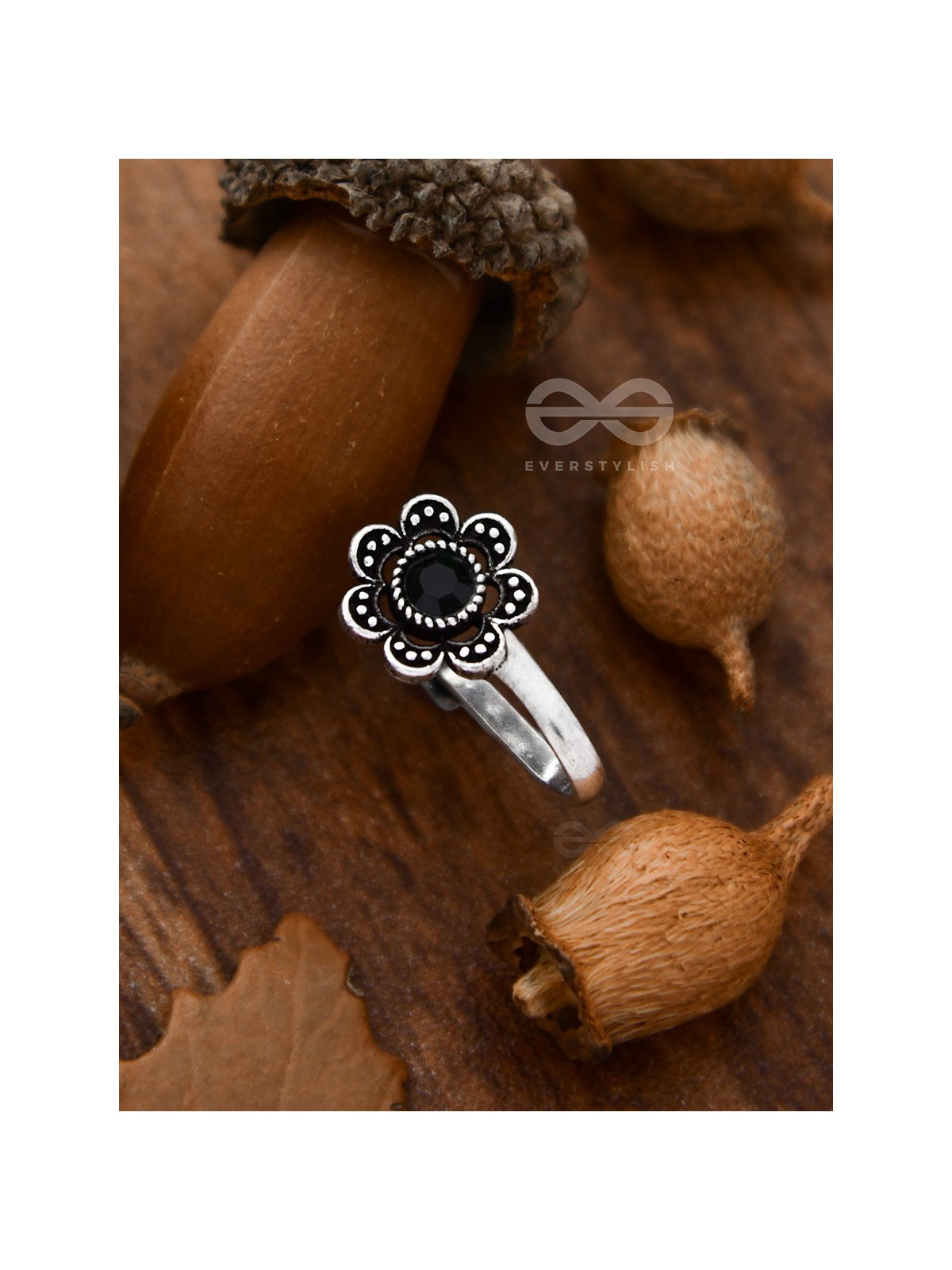 The Floral Delight - Embellished Non-pierced Nosepin (Onyx Black)