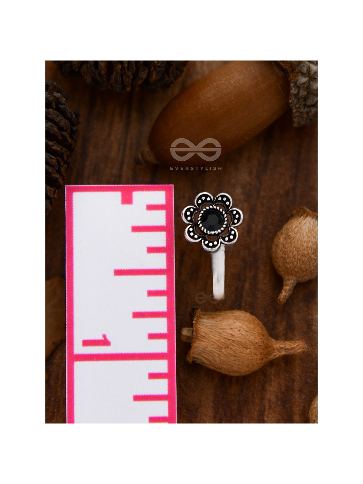 The Floral Delight - Embellished Non-pierced Nosepin (Onyx Black)