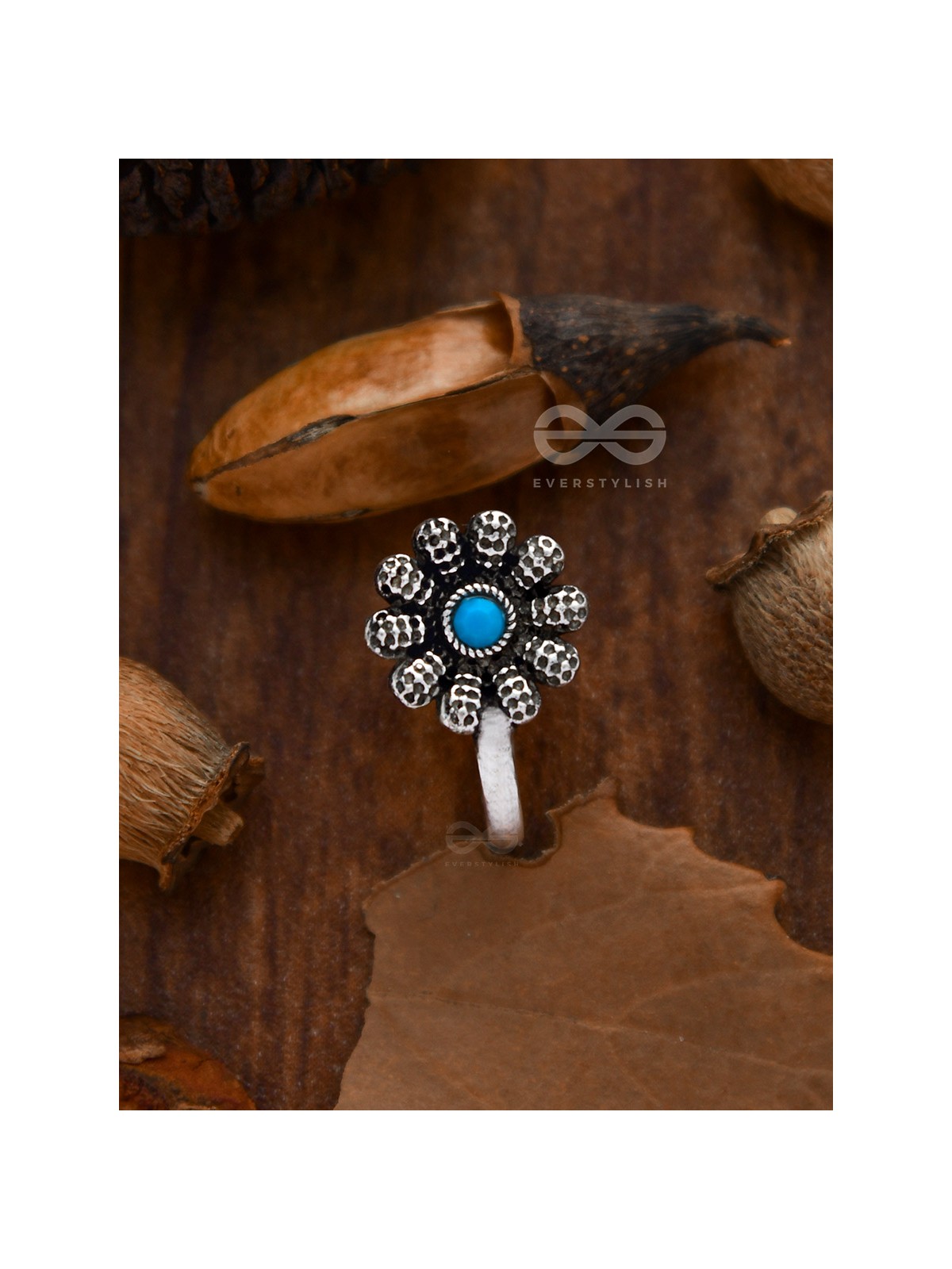 The Floral Fantasy - Embellished Non-pierced Nosepin (Turquoise)