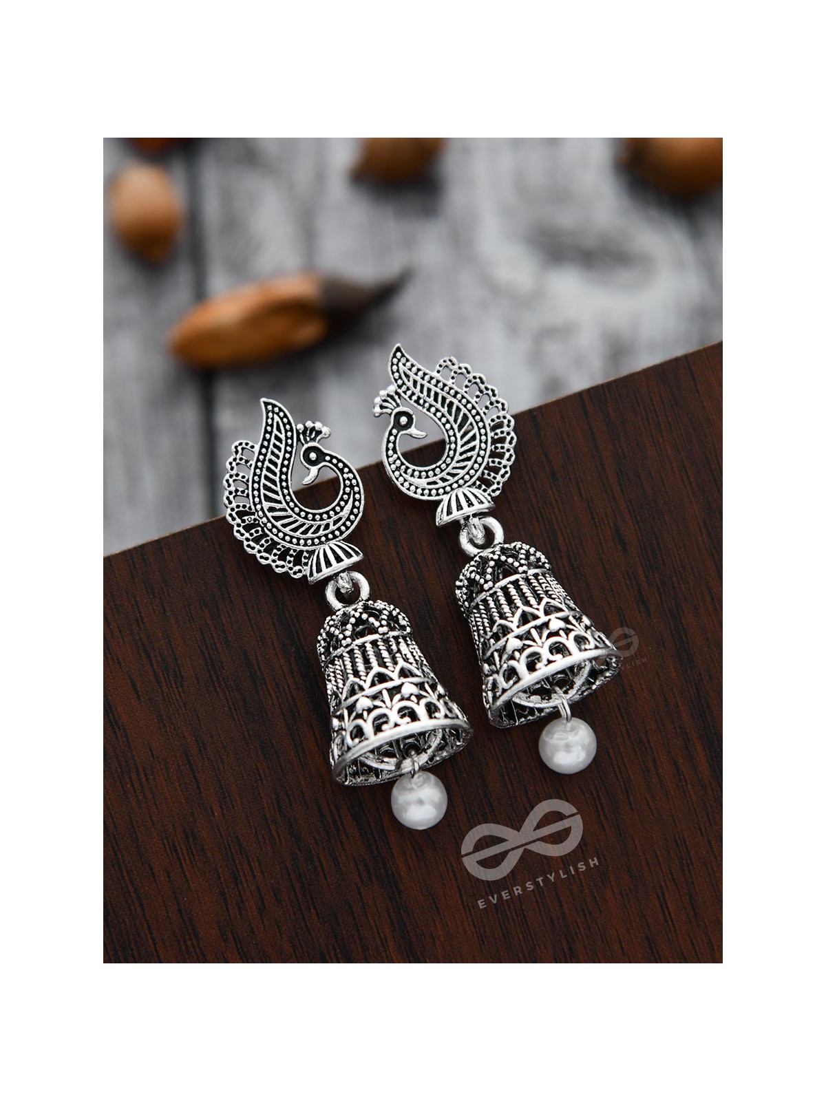 The Mesmerising Peacock Artwork Jhumkis - The Oxidised Boho Collection