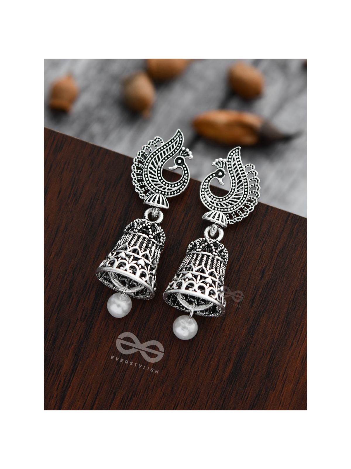 The Mesmerising Peacock Artwork Jhumkis - The Oxidised Boho Collection