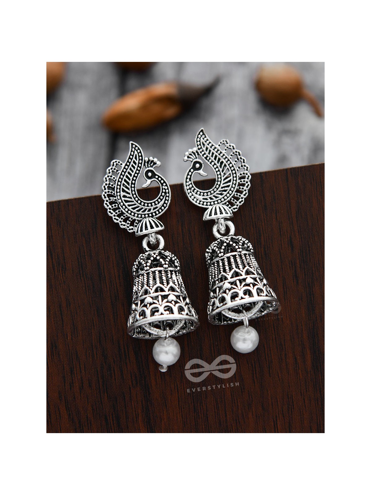 The Mesmerising Peacock Artwork Jhumkis - The Oxidised Boho Collection