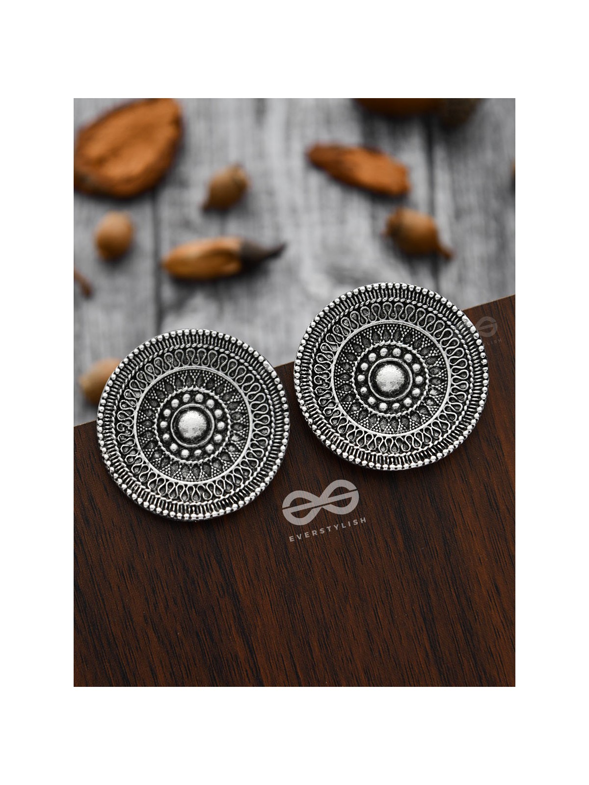 The Intricate Aztec Pattern Studs - Oxidised Boho Earrings