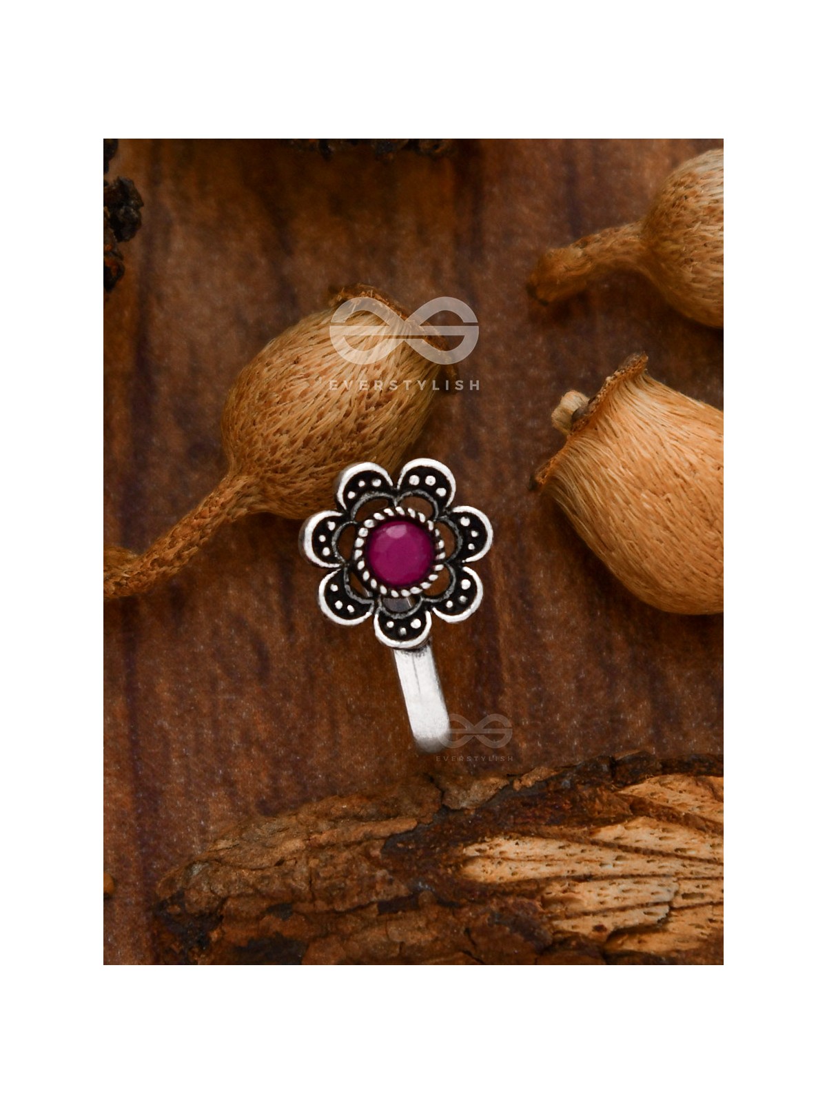 The Floral Delight - Embellished Non-pierced Nosepin (Ruby Red)
