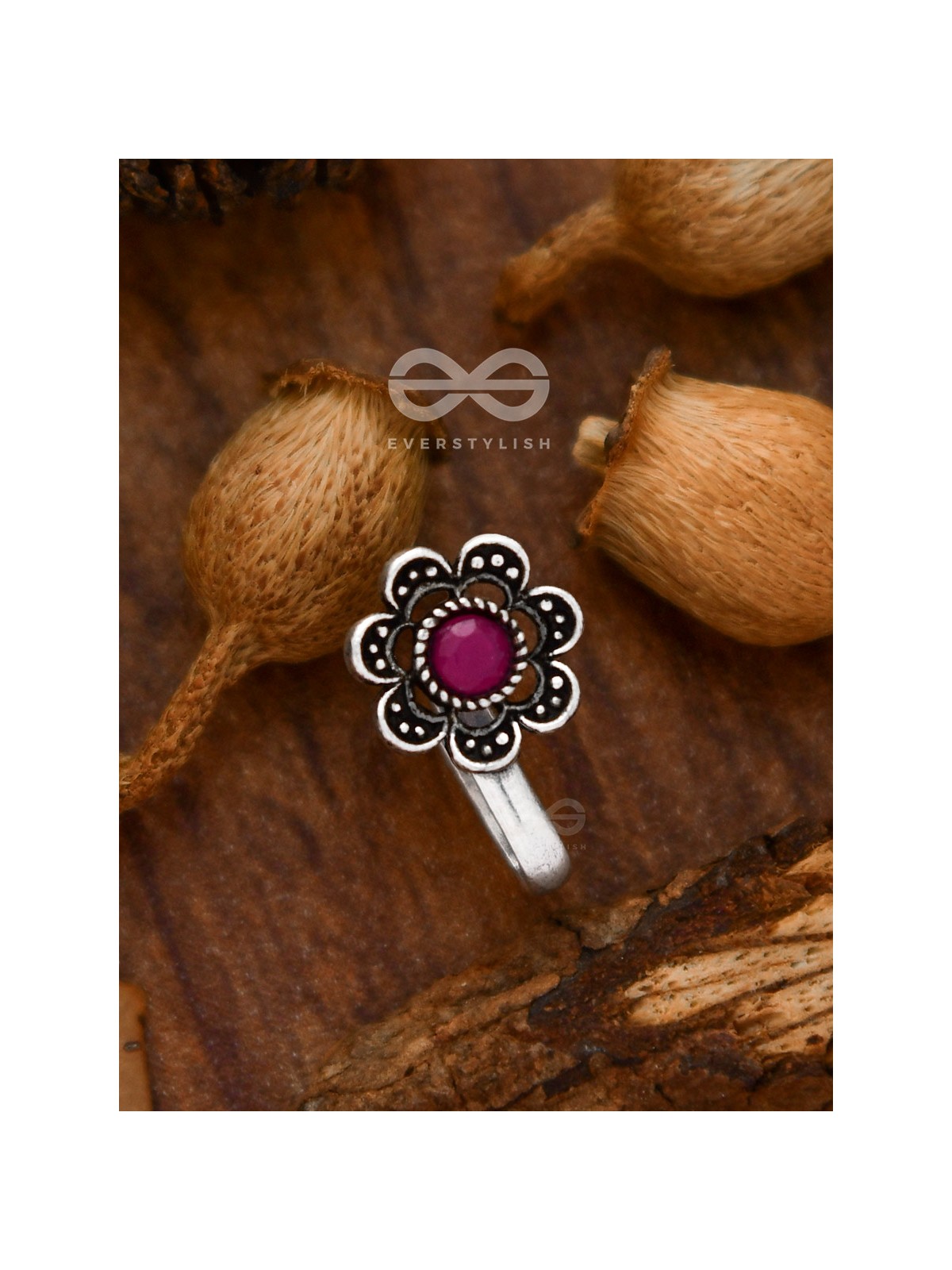 The Floral Delight - Embellished Non-pierced Nosepin (Ruby Red)