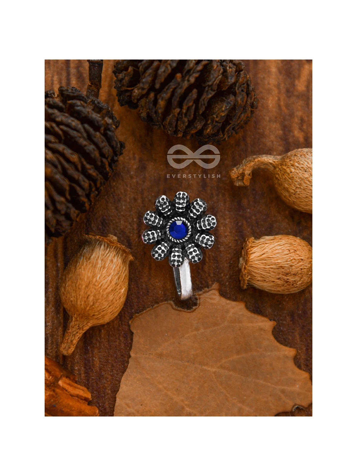 The Floral Fantasy - Embellished Non-pierced Nosepin (Sapphire Blue)