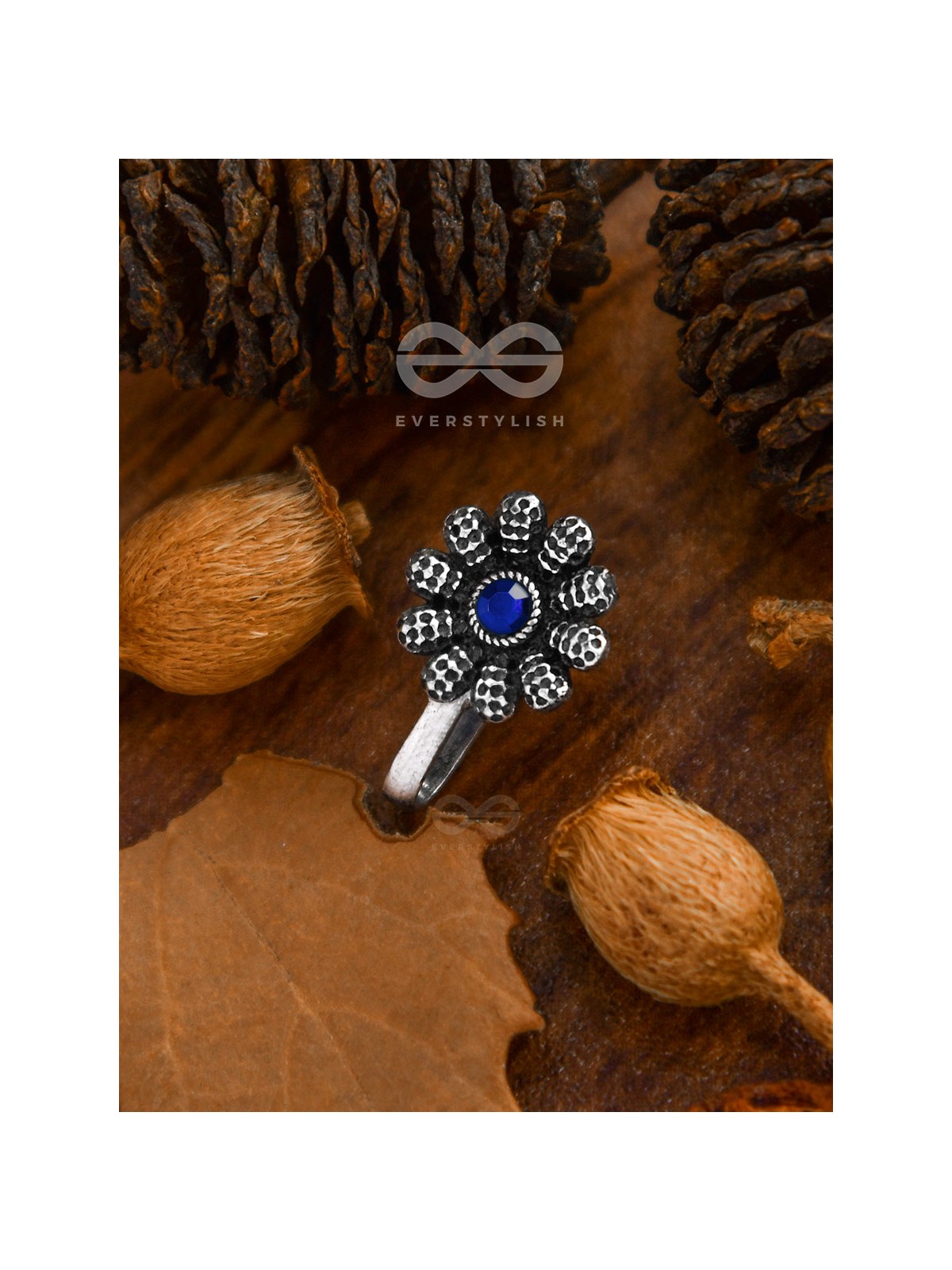 The Floral Fantasy - Embellished Non-pierced Nosepin (Sapphire Blue)