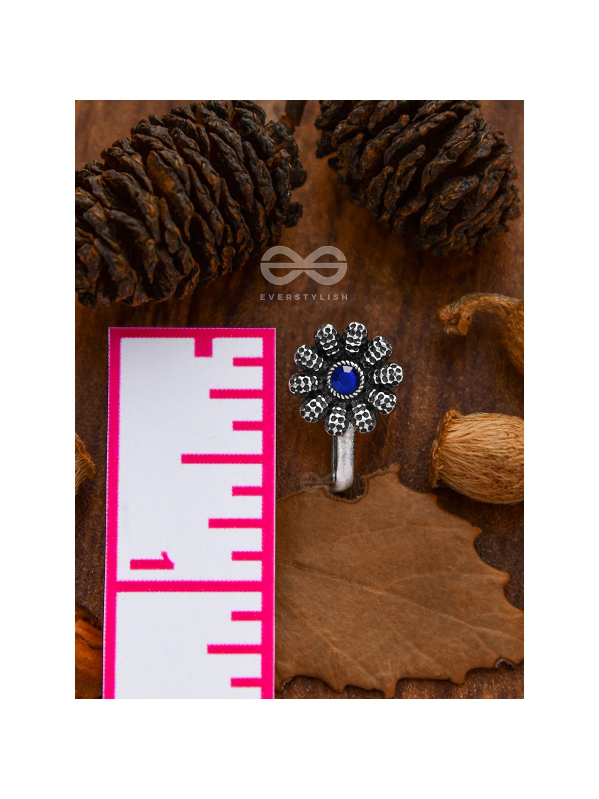 The Floral Fantasy - Embellished Non-pierced Nosepin (Sapphire Blue)