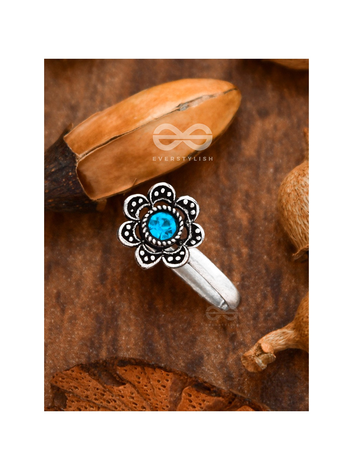 The Floral Delight - Embellished Non-pierced Nosepin (Shimmery Blue)