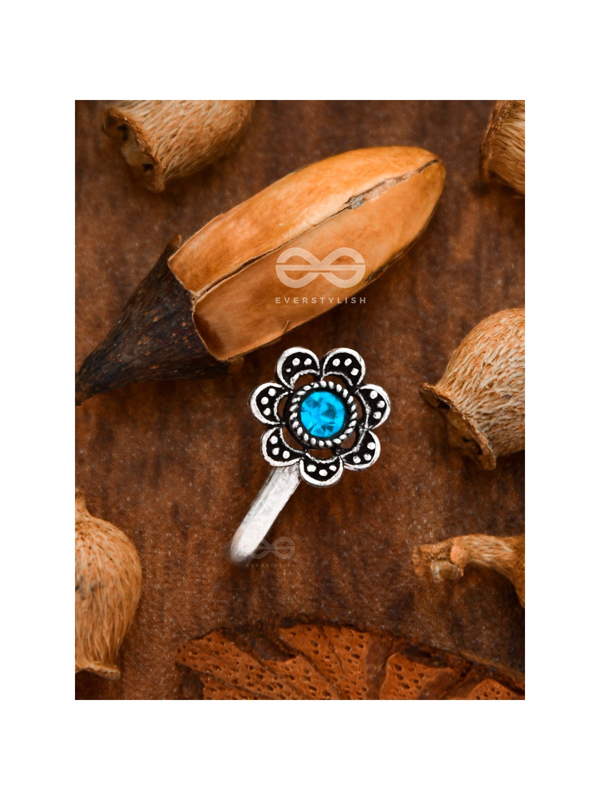 The Floral Delight - Embellished Non-pierced Nosepin (Shimmery Blue)