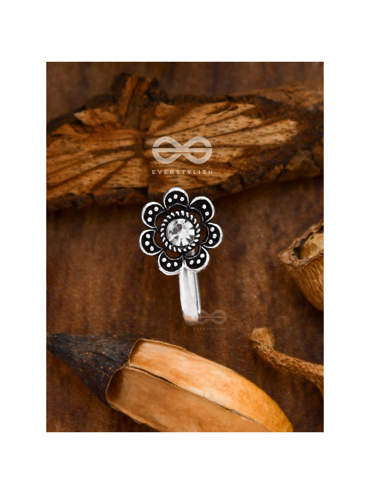 The Floral Delight - Embellished Non-pierced Nosepin (Shimmery White)