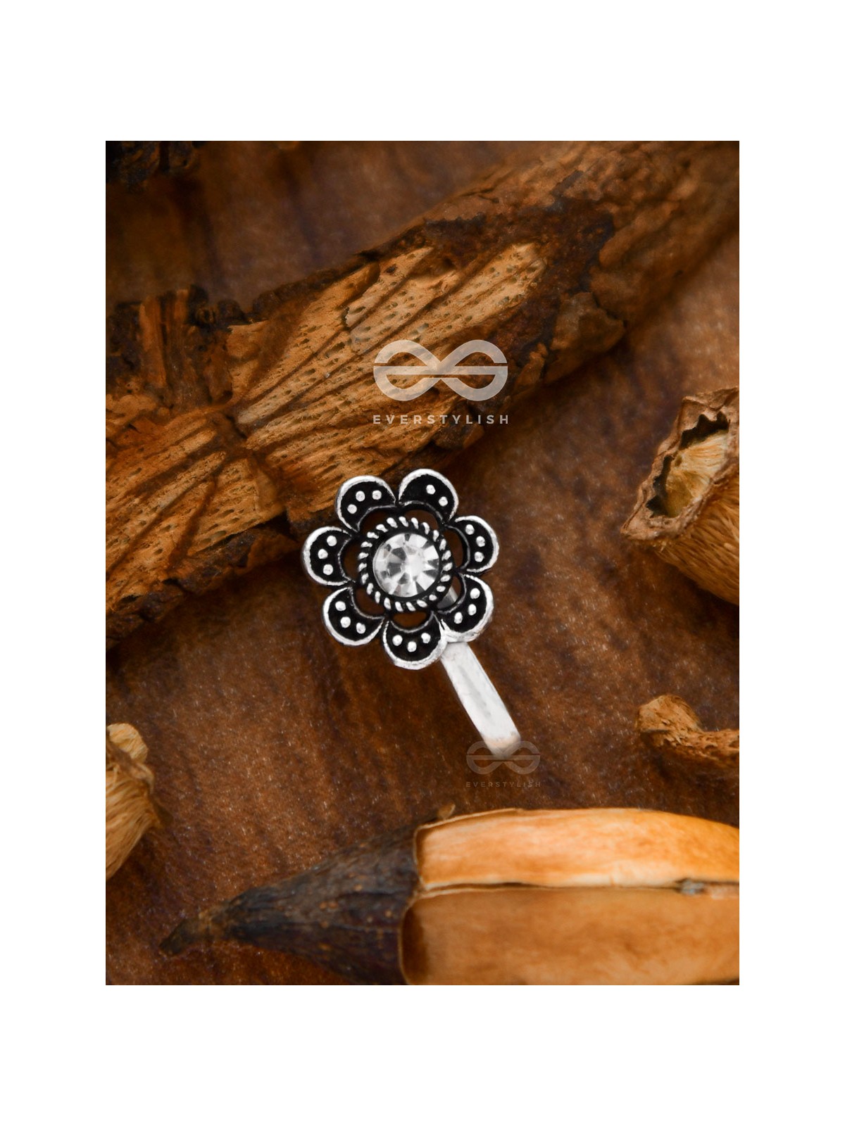 The Floral Delight - Embellished Non-pierced Nosepin (Shimmery White)