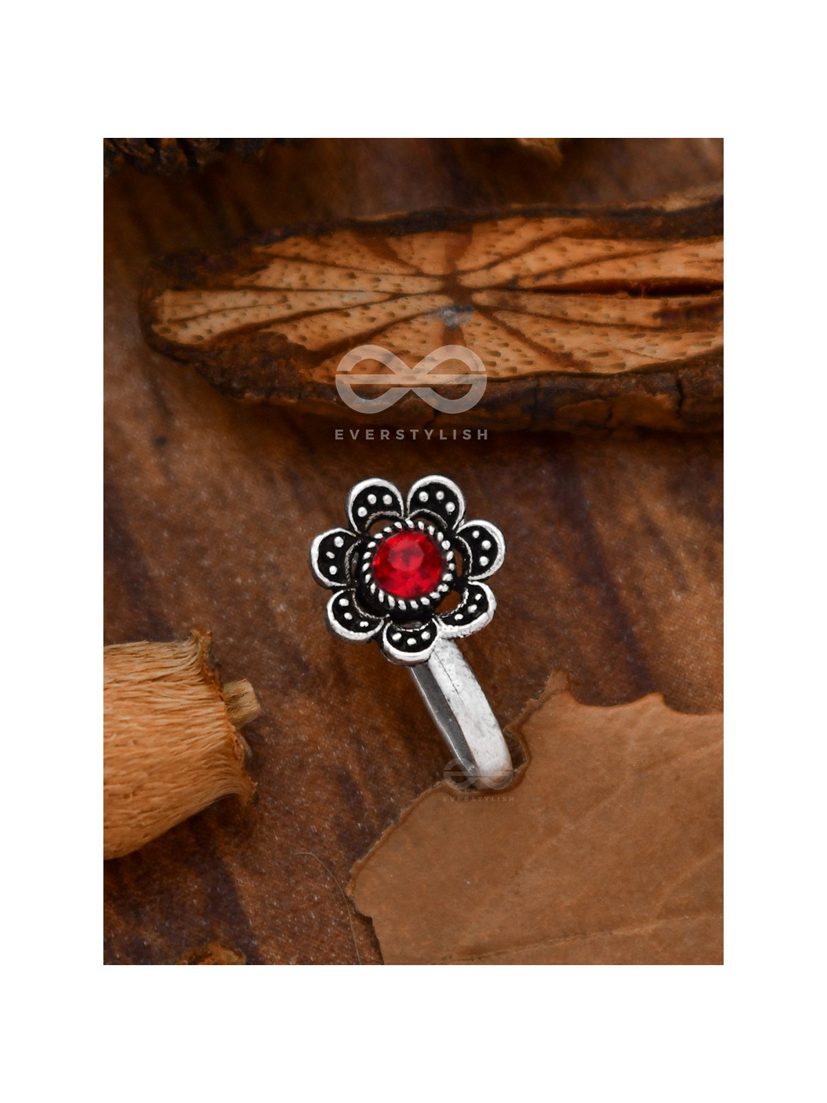 The Floral Delight - Embellished Non-pierced Nosepin (Shimmery Red)