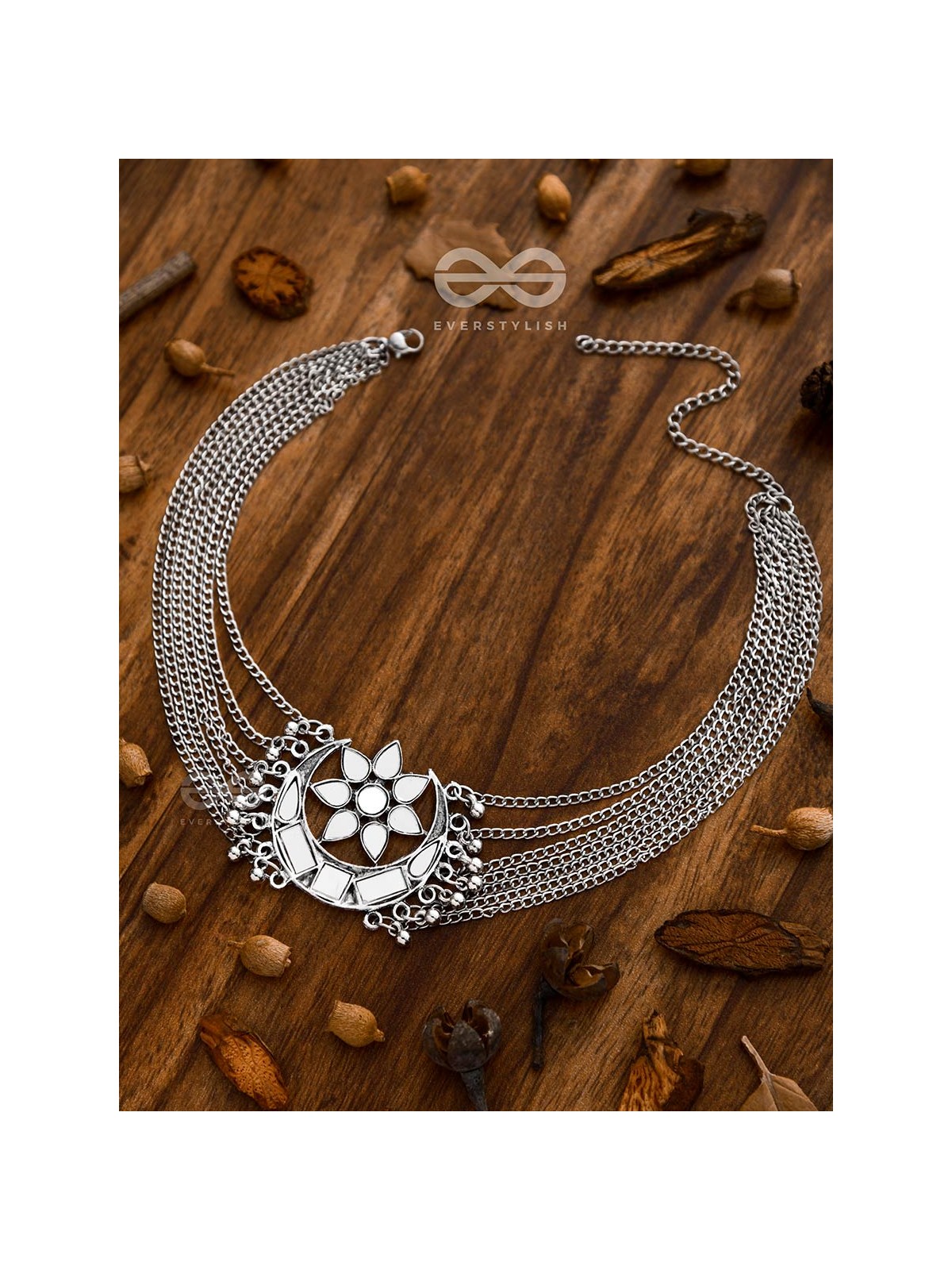 The Shimmery Eclipse - Set of Mirror Earrings and Neckpiece