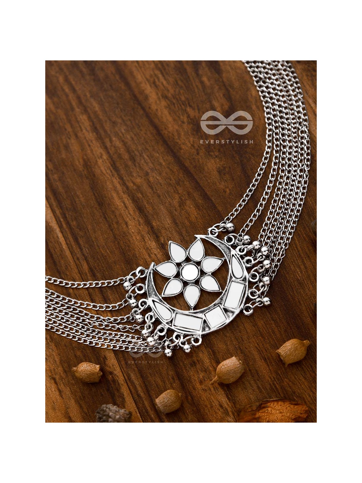 The Shimmery Eclipse - Set of Mirror Earrings and Neckpiece