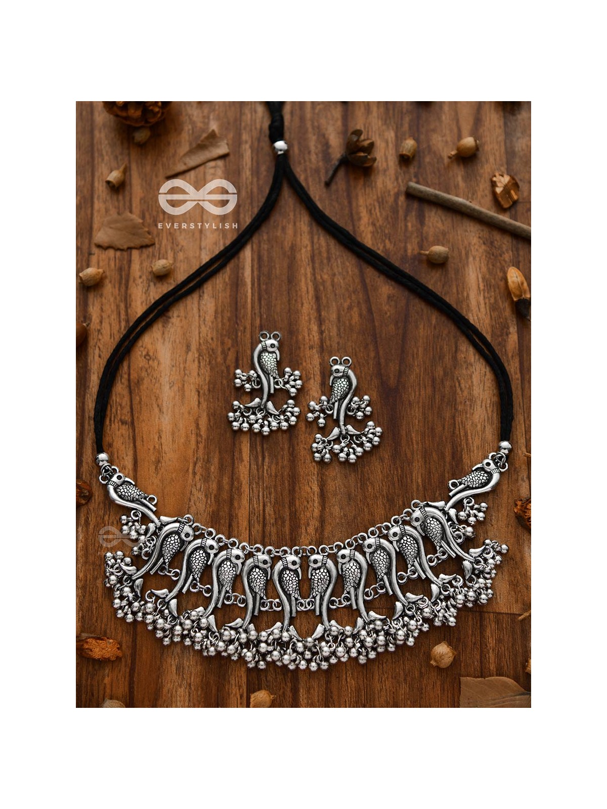 The Poignant Peacocks - Set of Earrings and Neckpiece