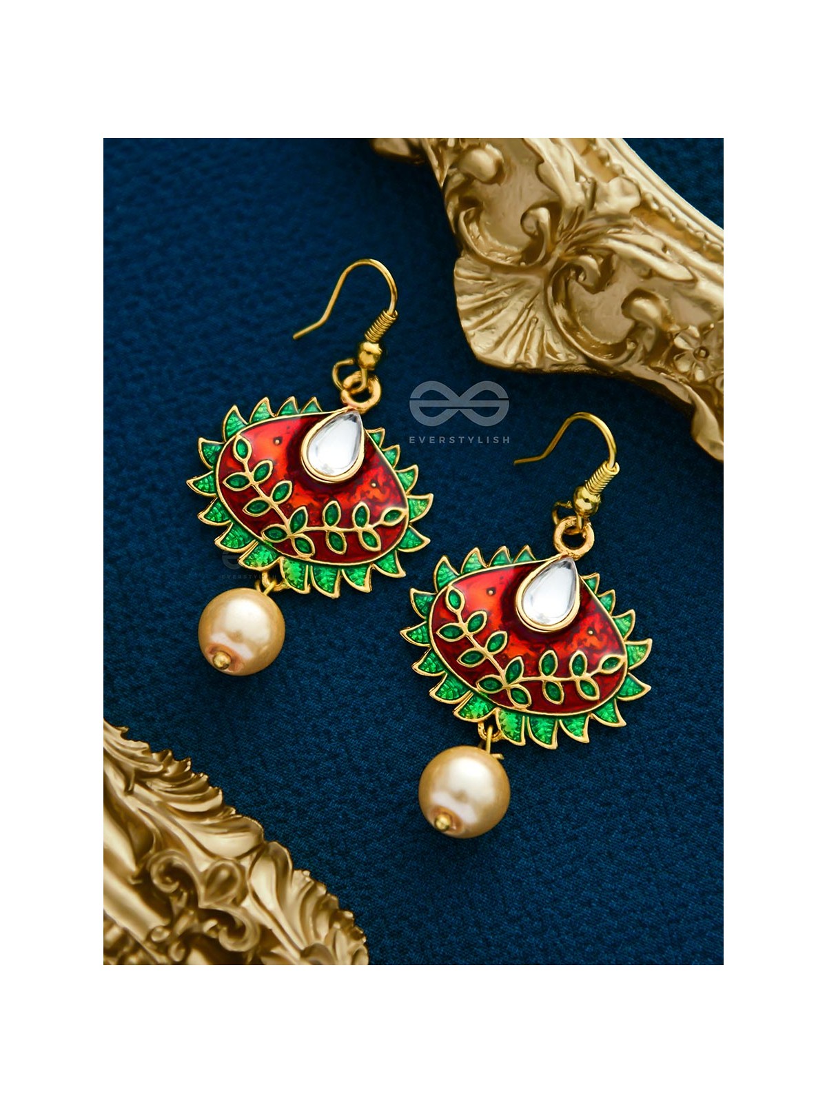The Little Mesmerisers - Hand Painted Meenakari Earrings (Wine-Emerald)