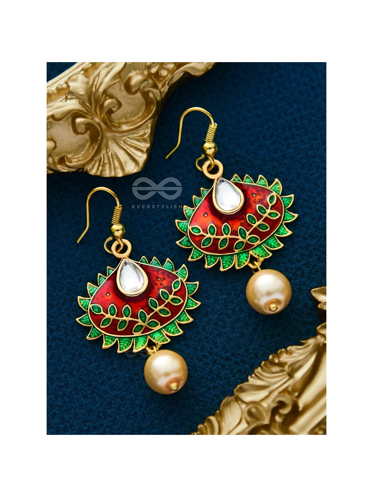 The Little Mesmerisers - Hand Painted Meenakari Earrings (Wine-Emerald)