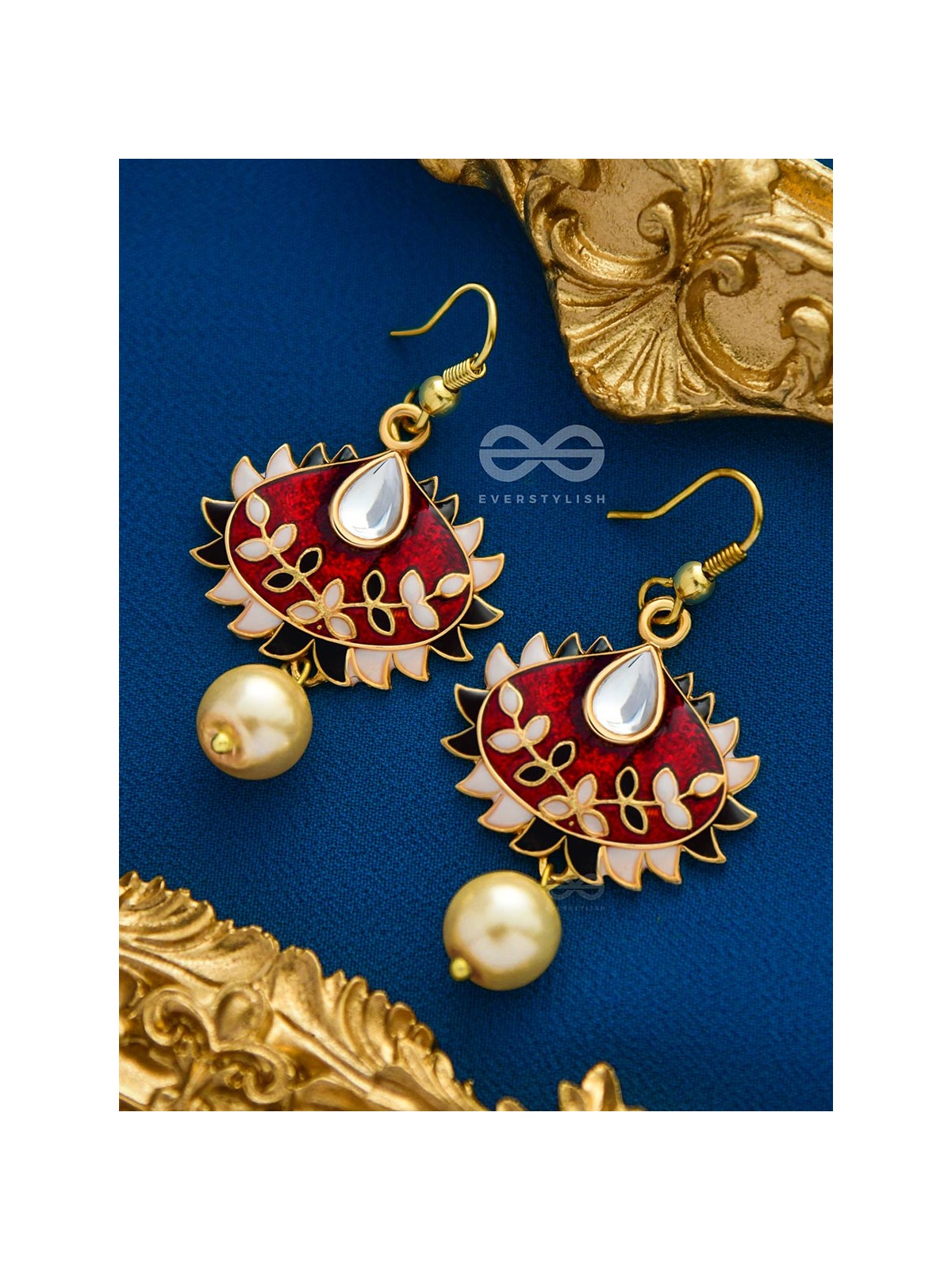 The Little Mesmerisers - Hand Painted Meenakari Earrings (White-Wine)