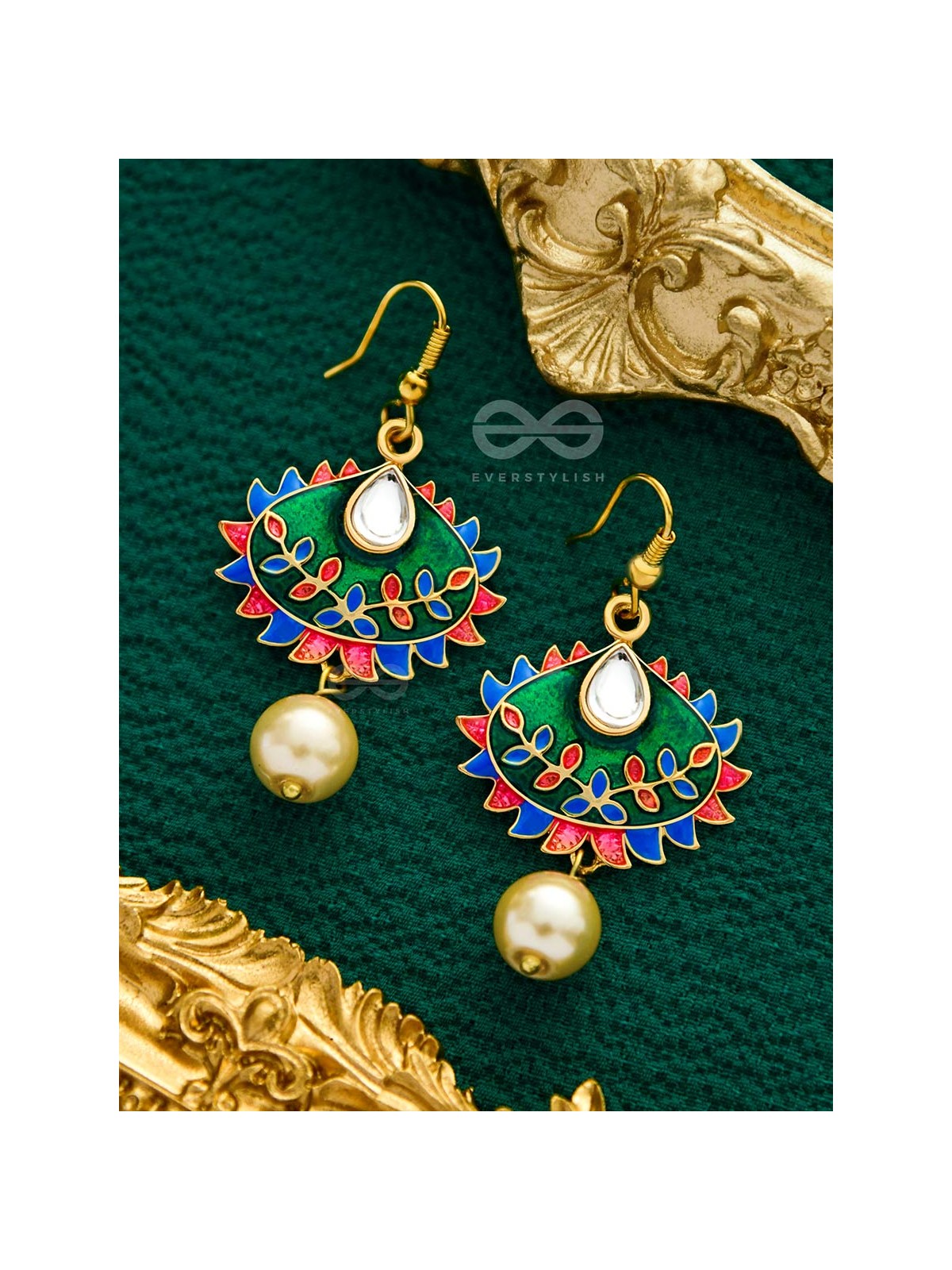 The Little Mesmerisers - Hand Painted Meenakari Earrings (Pine Green)