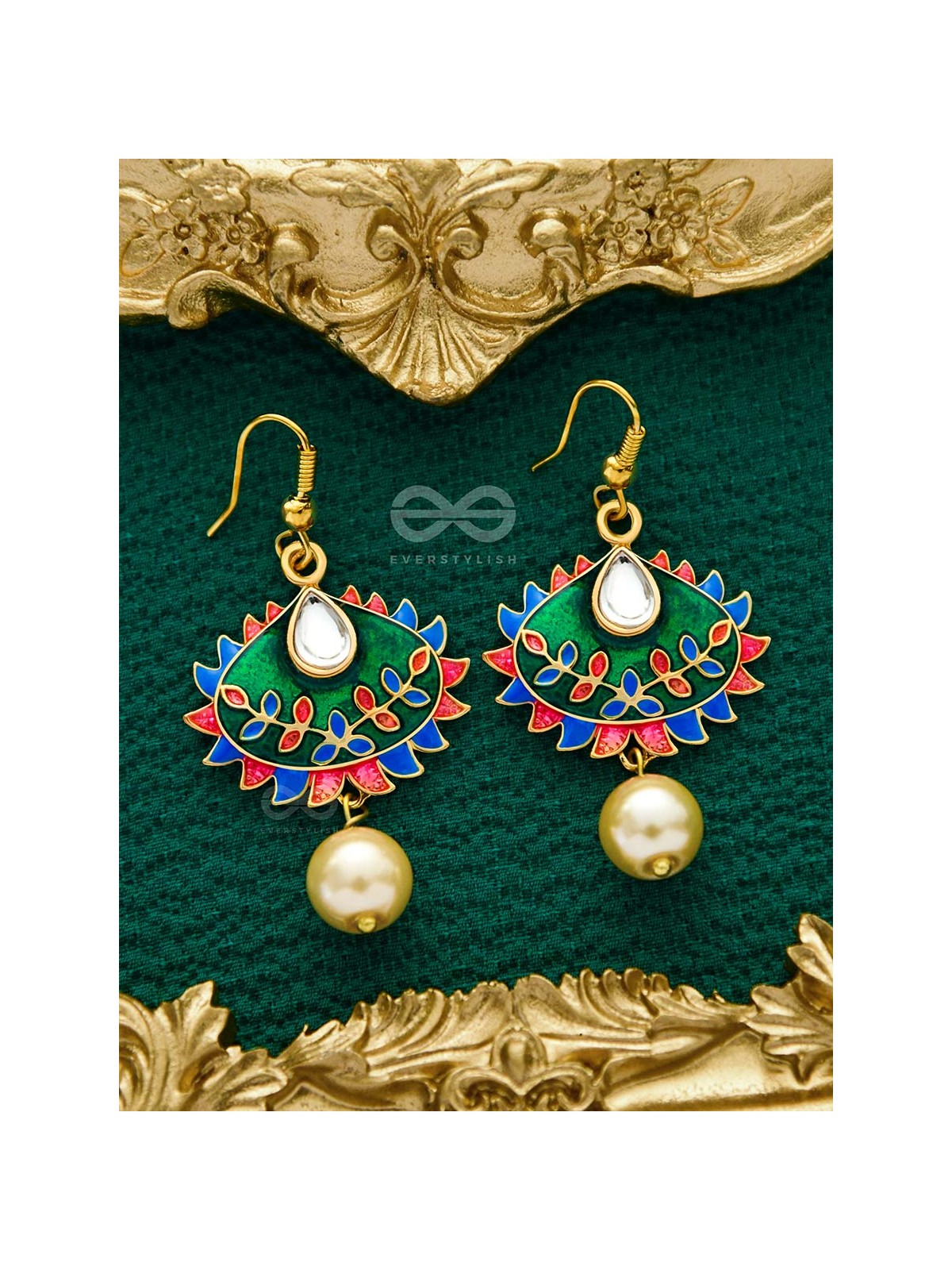 The Little Mesmerisers - Hand Painted Meenakari Earrings (Pine Green)