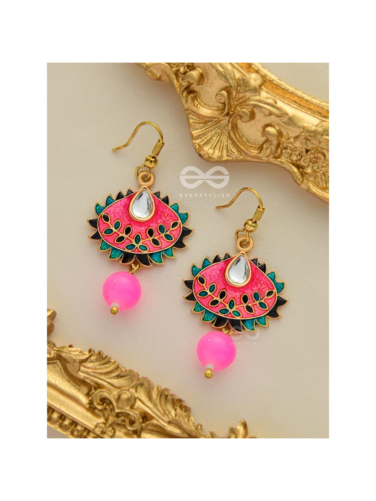 The Little Mesmerisers - Hand Painted Meenakari Earrings (Fuscia)