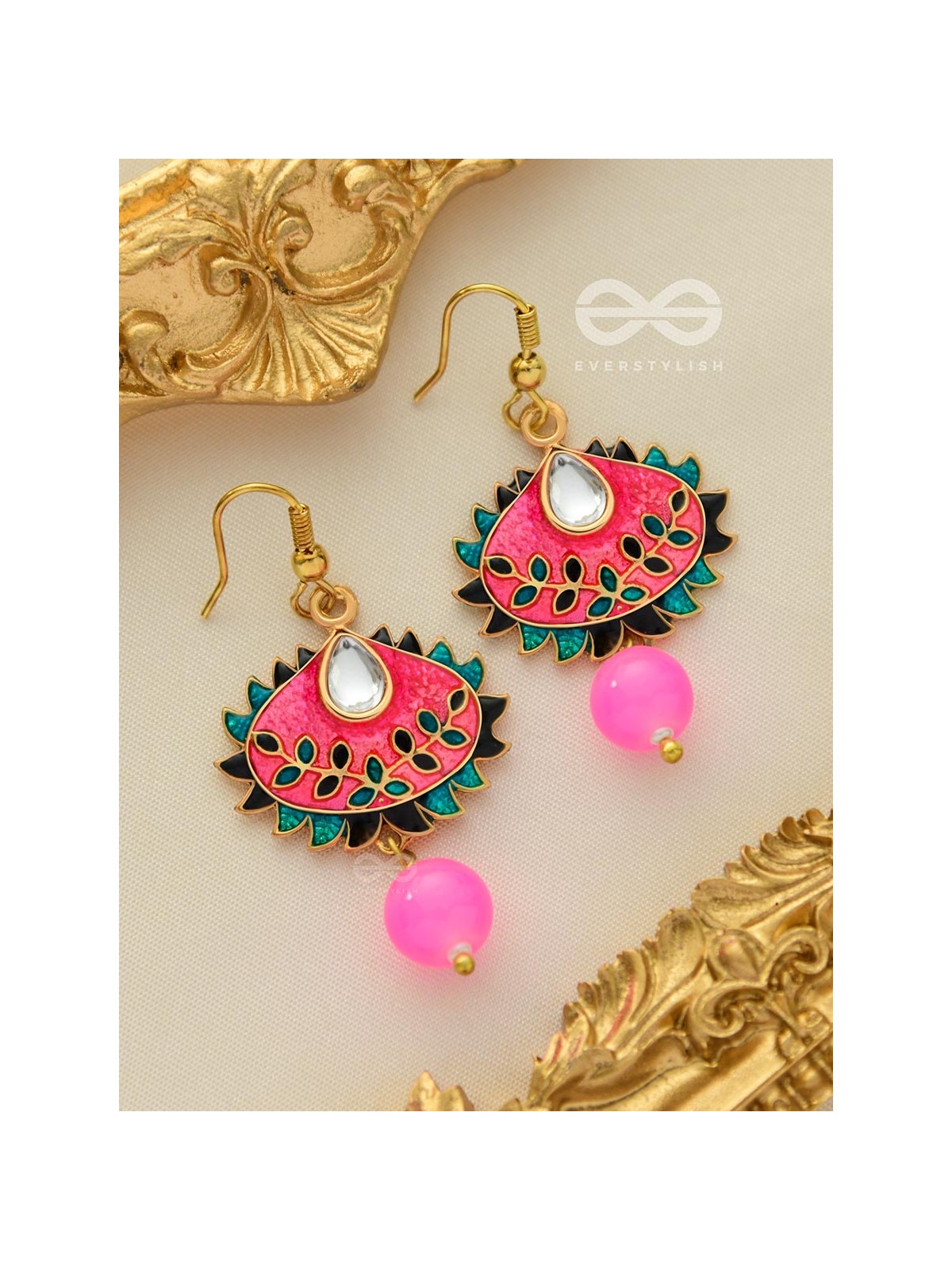 The Little Mesmerisers - Hand Painted Meenakari Earrings (Fuscia)