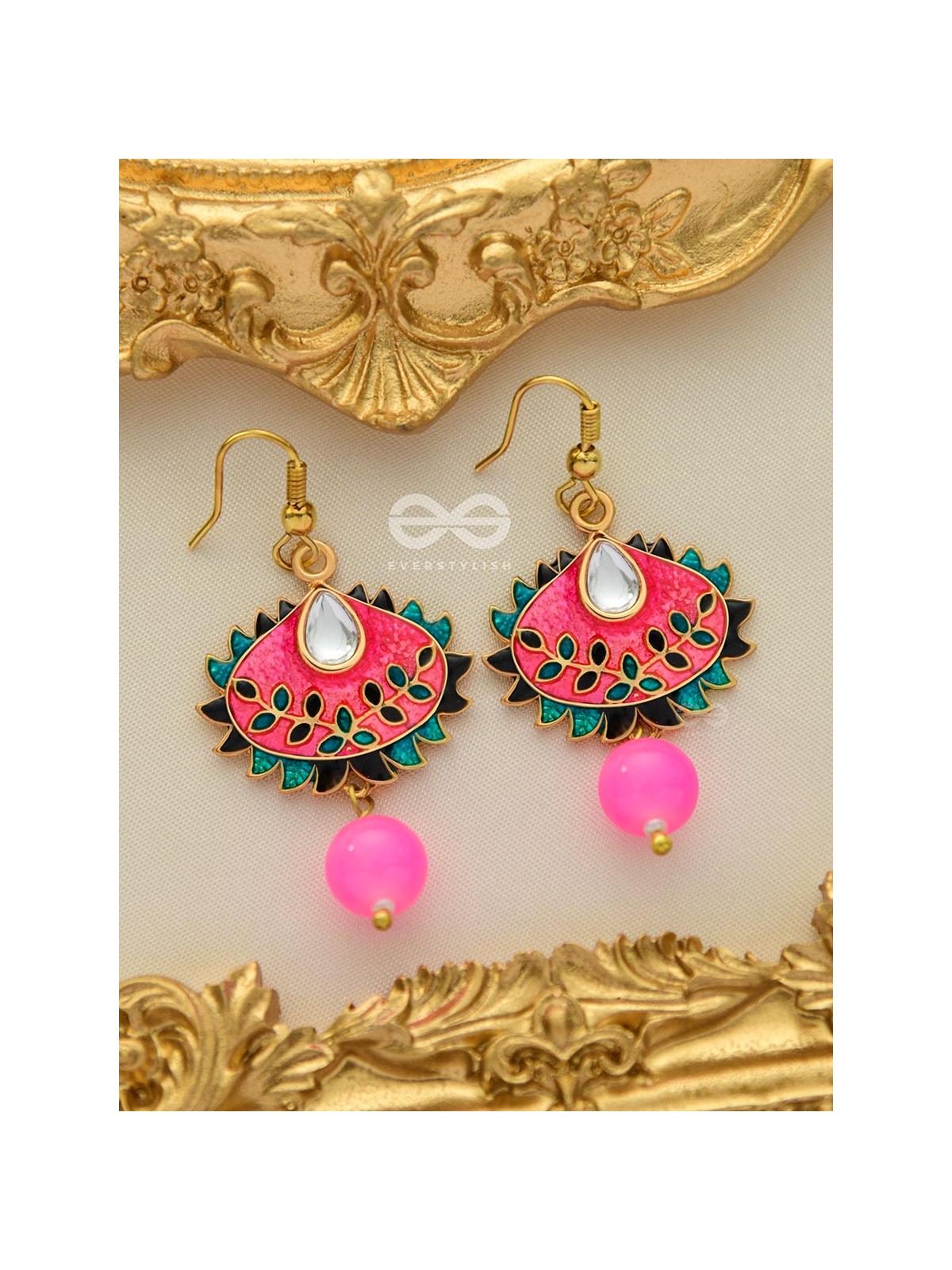 The Little Mesmerisers - Hand Painted Meenakari Earrings (Fuscia)