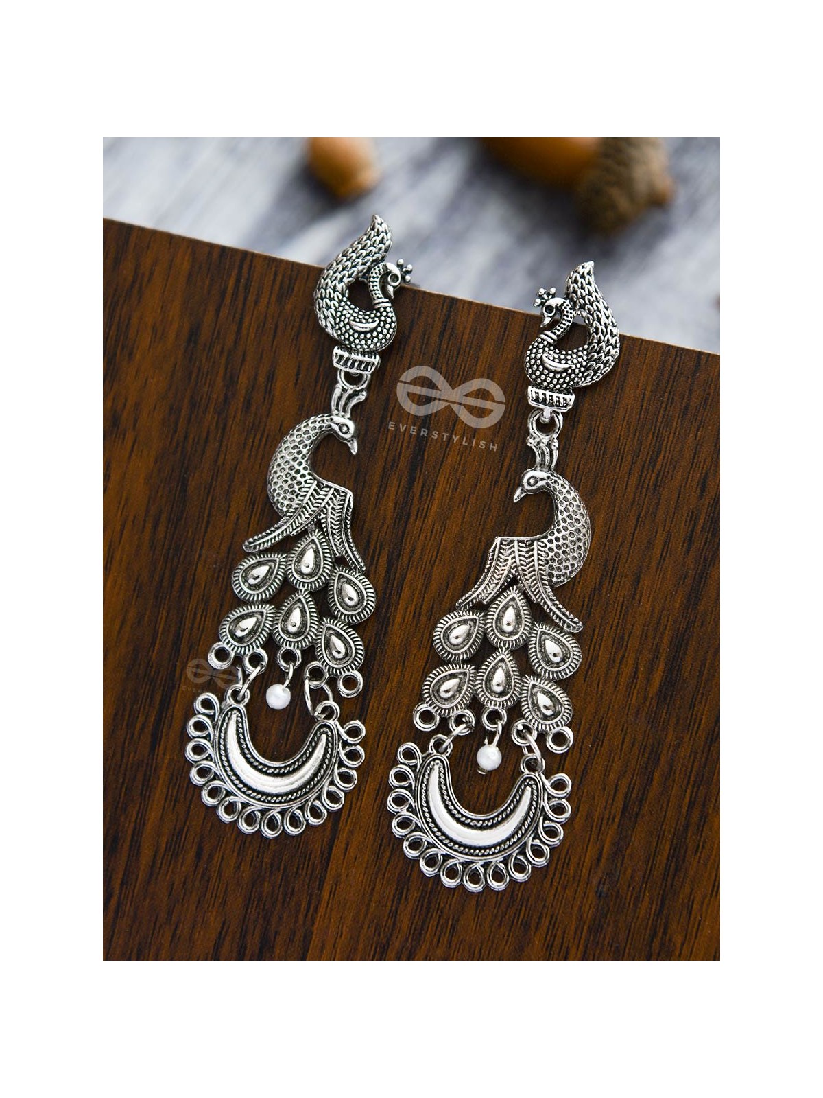 The Intricate Peacock Artwork - Oxidised Boho Earrings