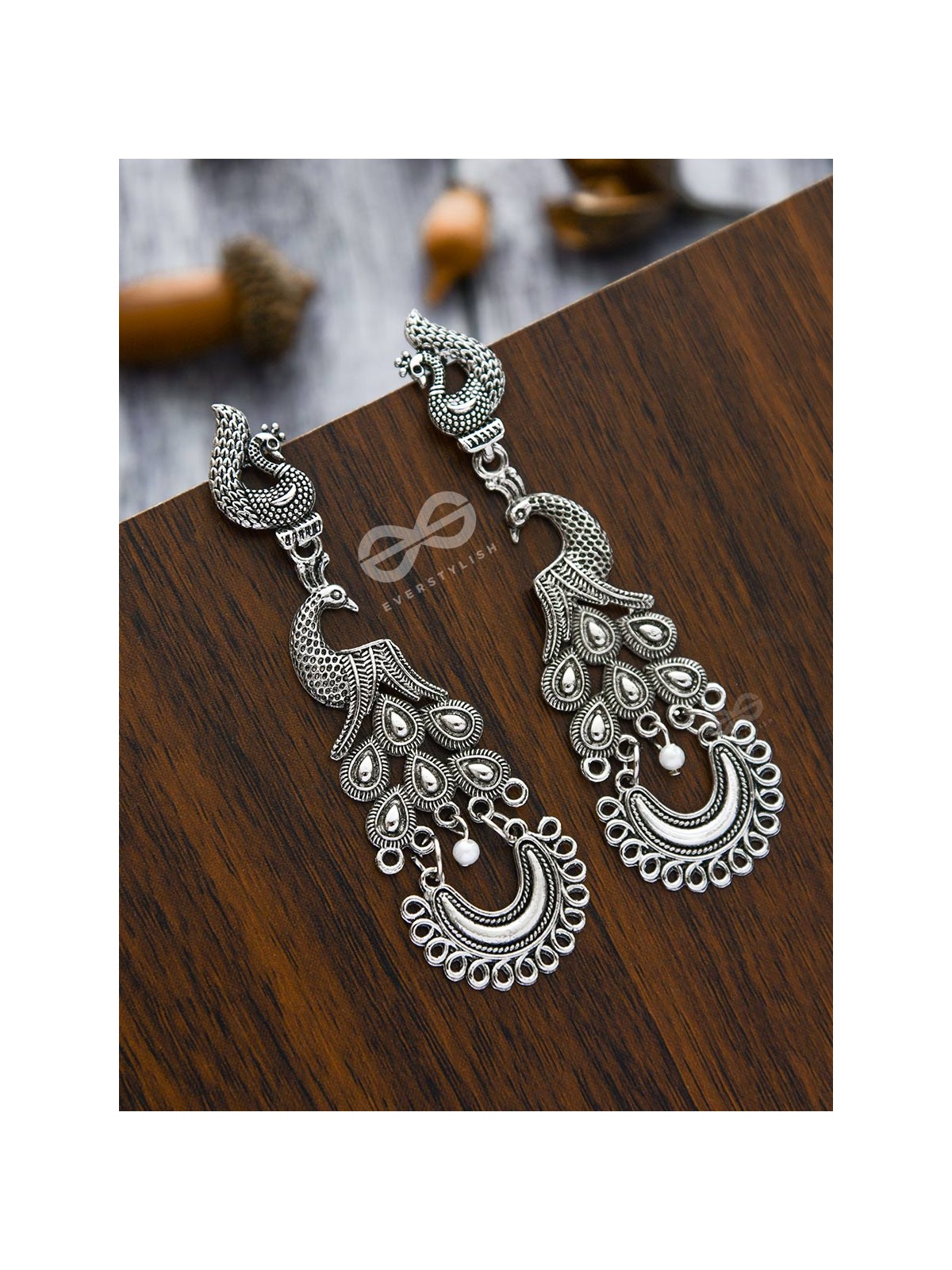 The Intricate Peacock Artwork - Oxidised Boho Earrings