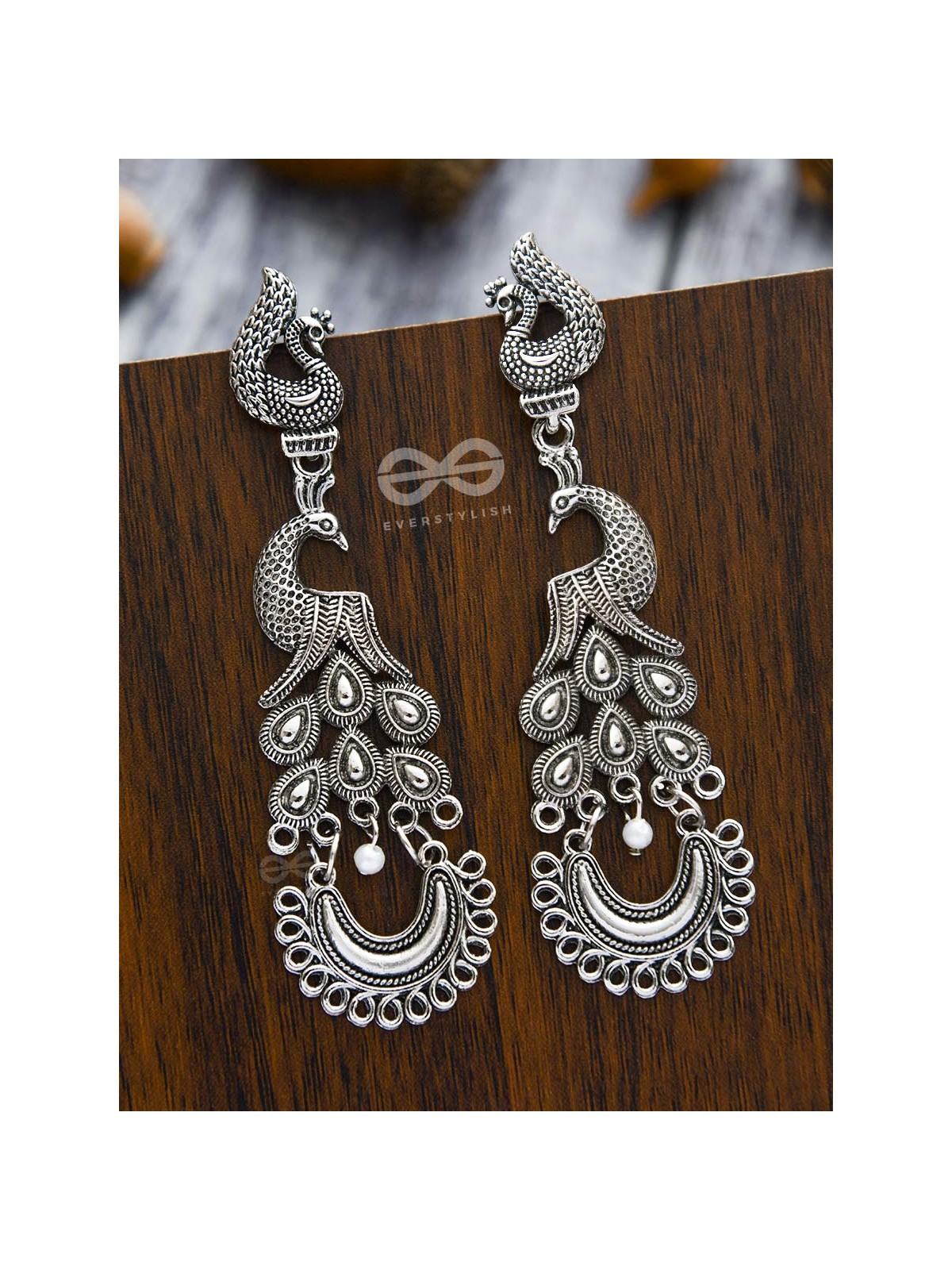 The Intricate Peacock Artwork - Oxidised Boho Earrings