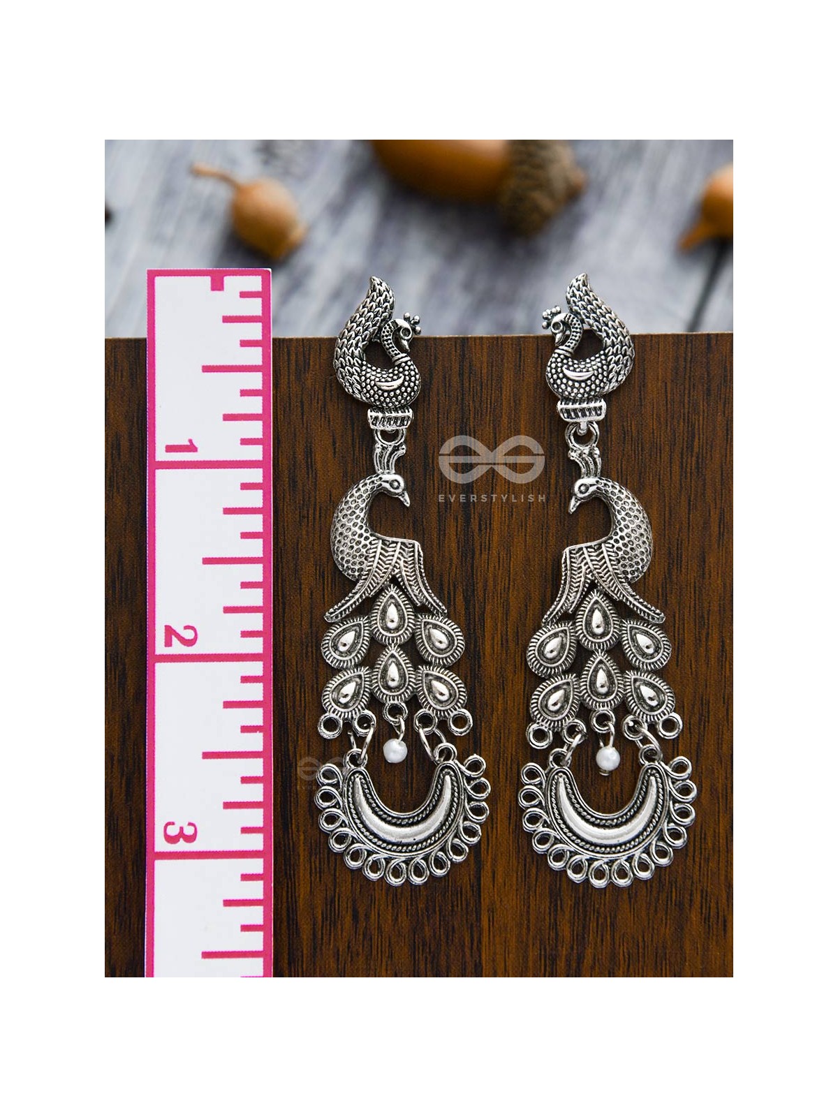 The Intricate Peacock Artwork - Oxidised Boho Earrings