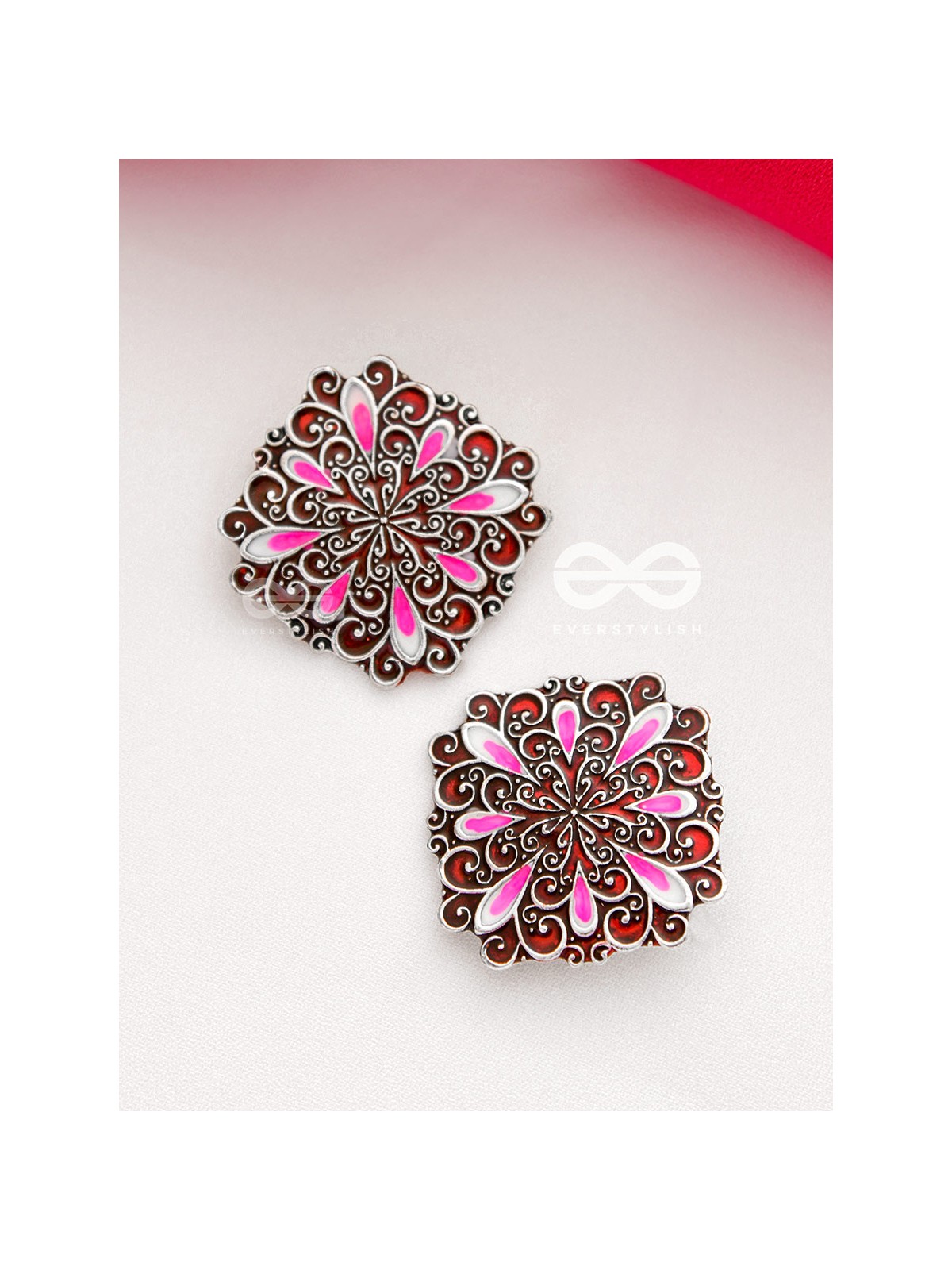 The Alluring Motifs - Statement Meenakari Studs (Burgundy)
