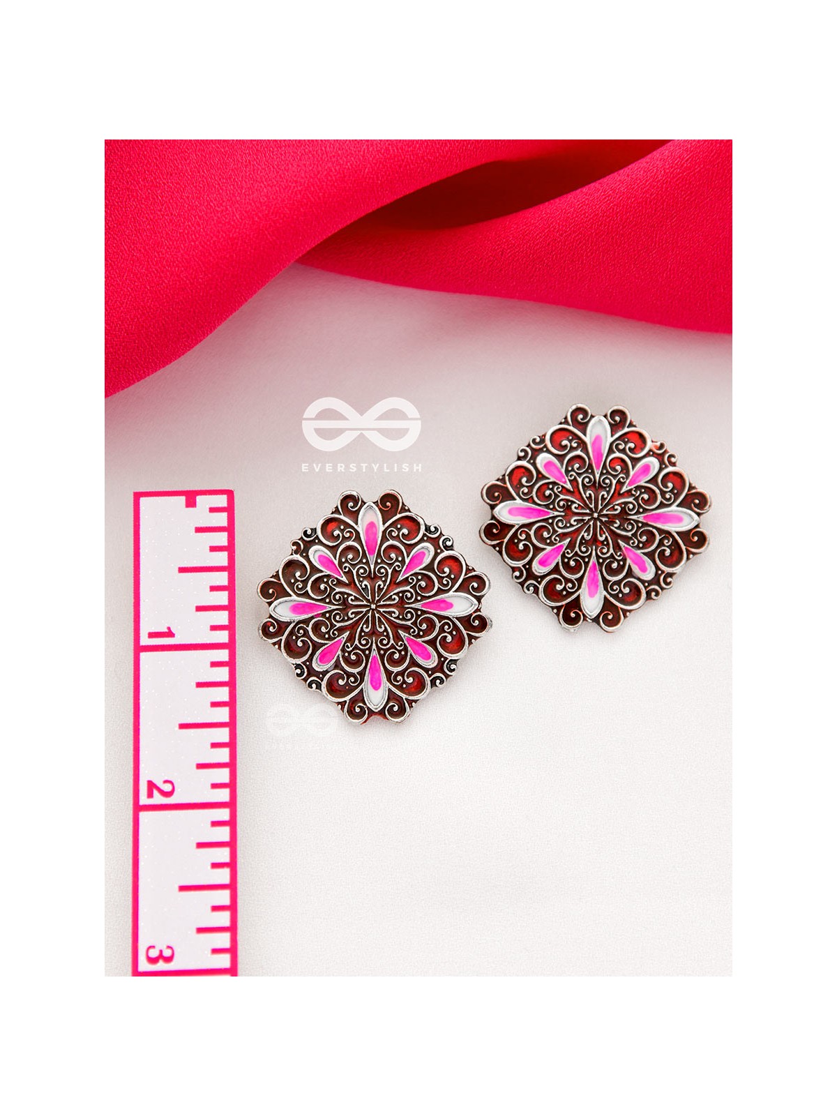 The Alluring Motifs - Statement Meenakari Studs (Burgundy)