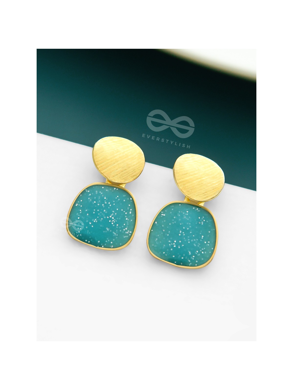 The Classy  Shimmer - Statement Golden Earrings (Teal)