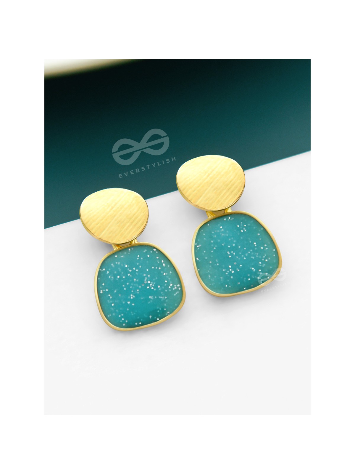 The Classy  Shimmer - Statement Golden Earrings (Teal)