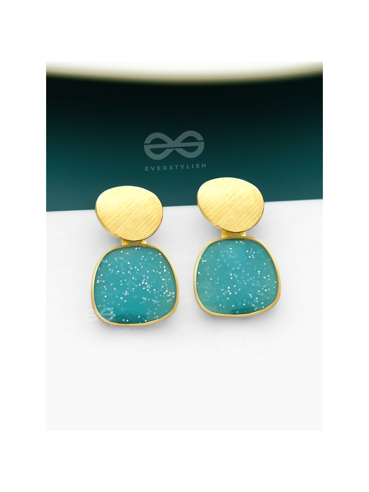 The Classy  Shimmer - Statement Golden Earrings (Teal)