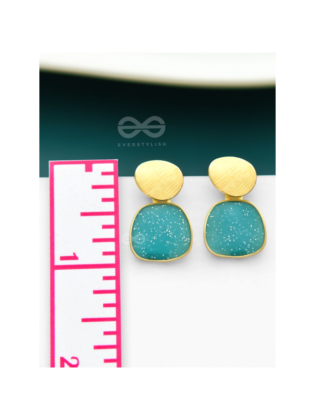 The Classy  Shimmer - Statement Golden Earrings (Teal)