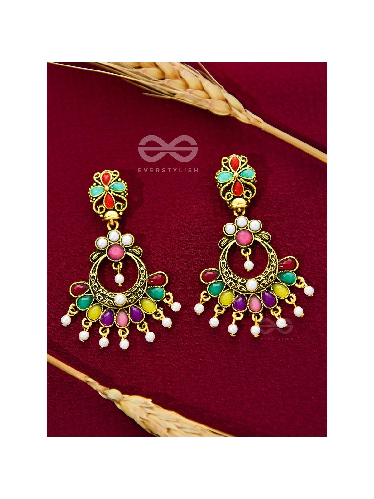 The Embellished Glamour - Golden Statement Earrings