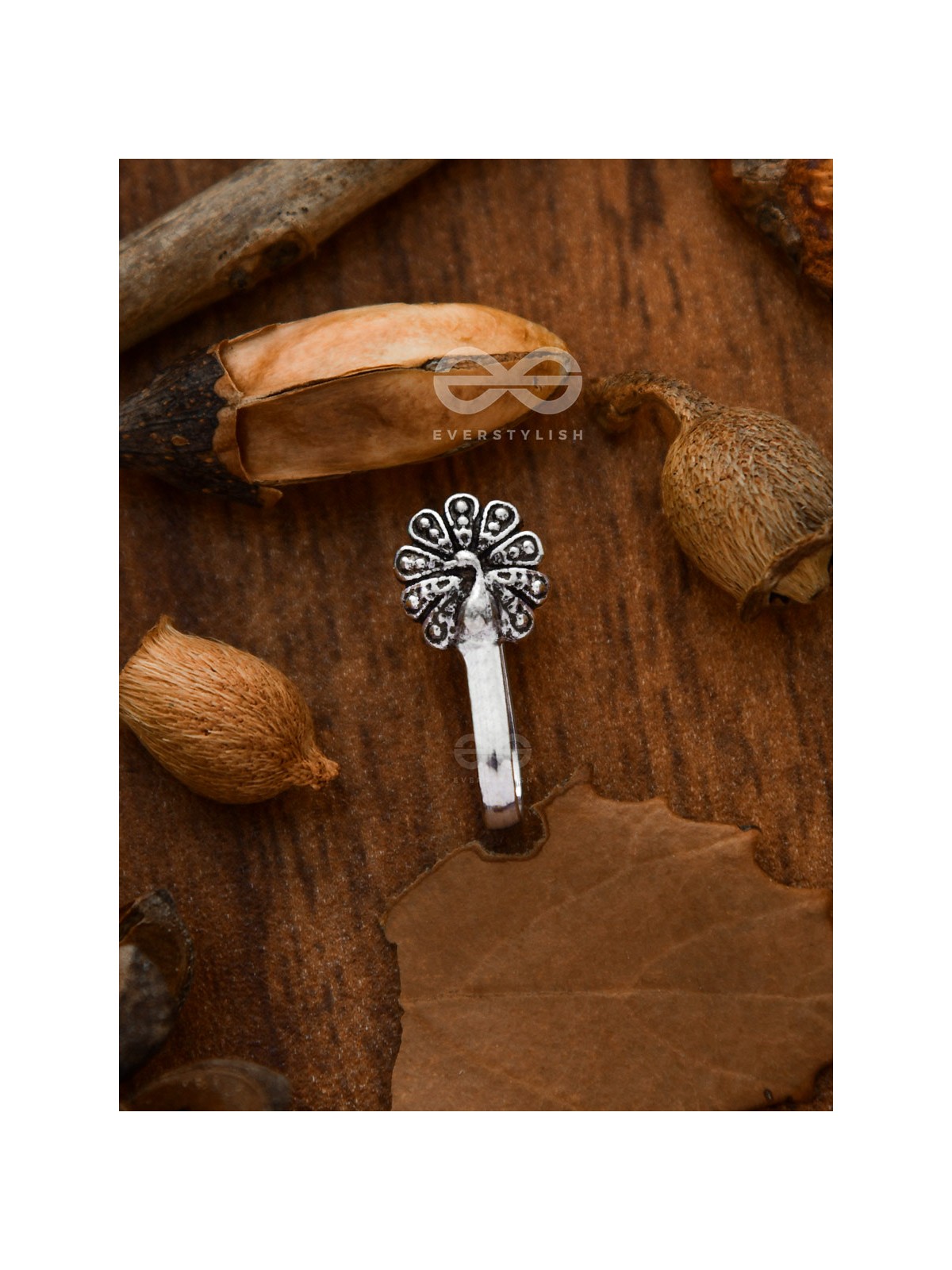 The Fanning Peacock - Oxidised Non-pierced Nosering