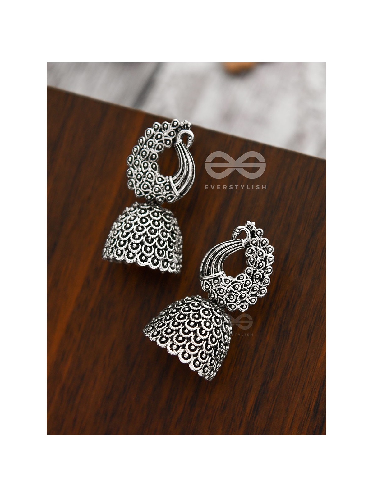 The Intricate Peacock Delight - Oxidised Boho Jhumkas