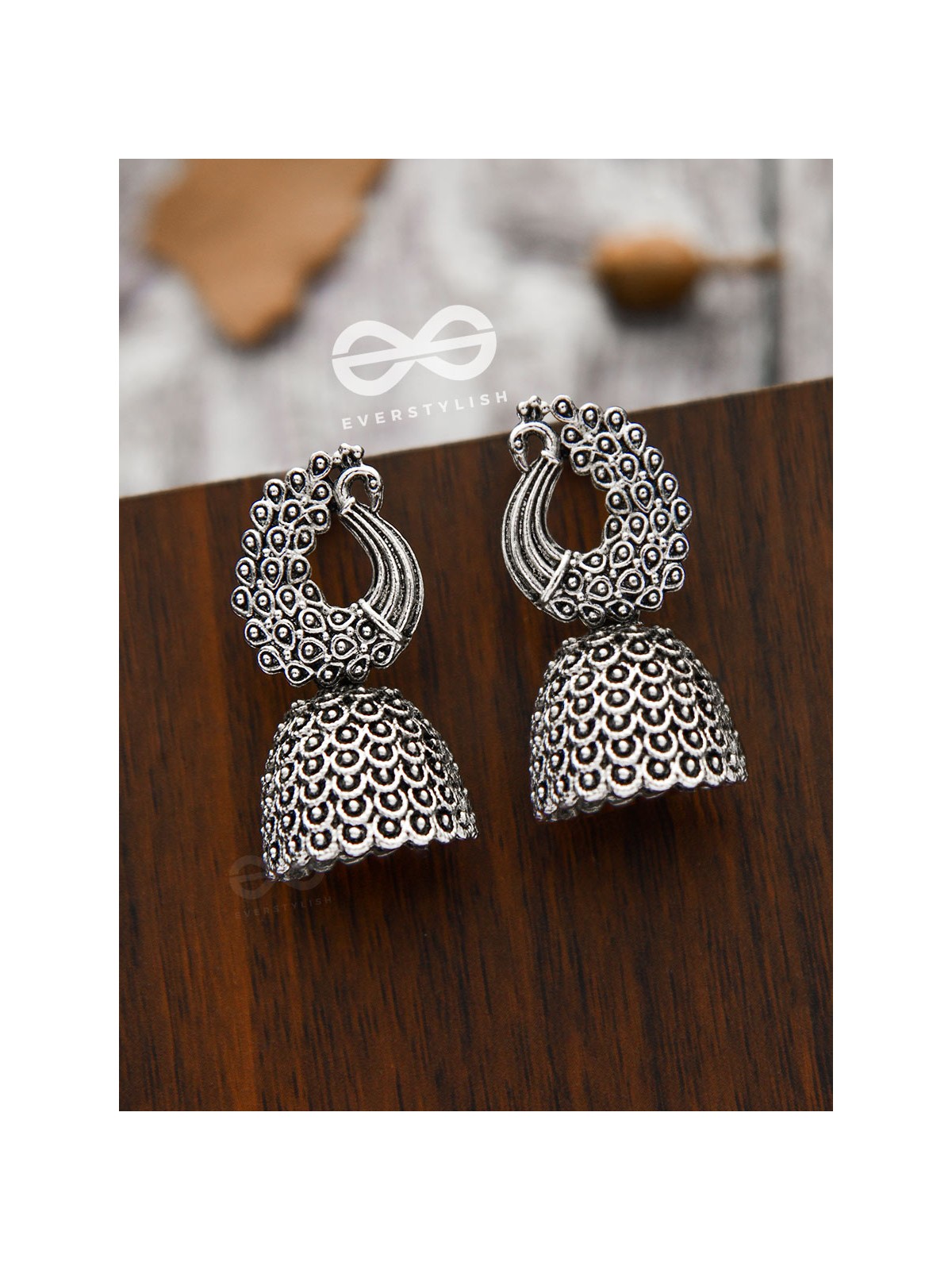 The Intricate Peacock Delight - Oxidised Boho Jhumkas