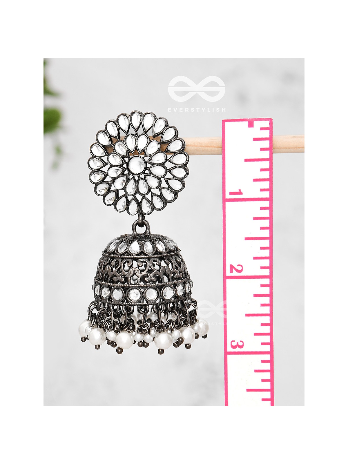 The Intricate Floral Cocktail - Embellished Oxidised jhumkas 