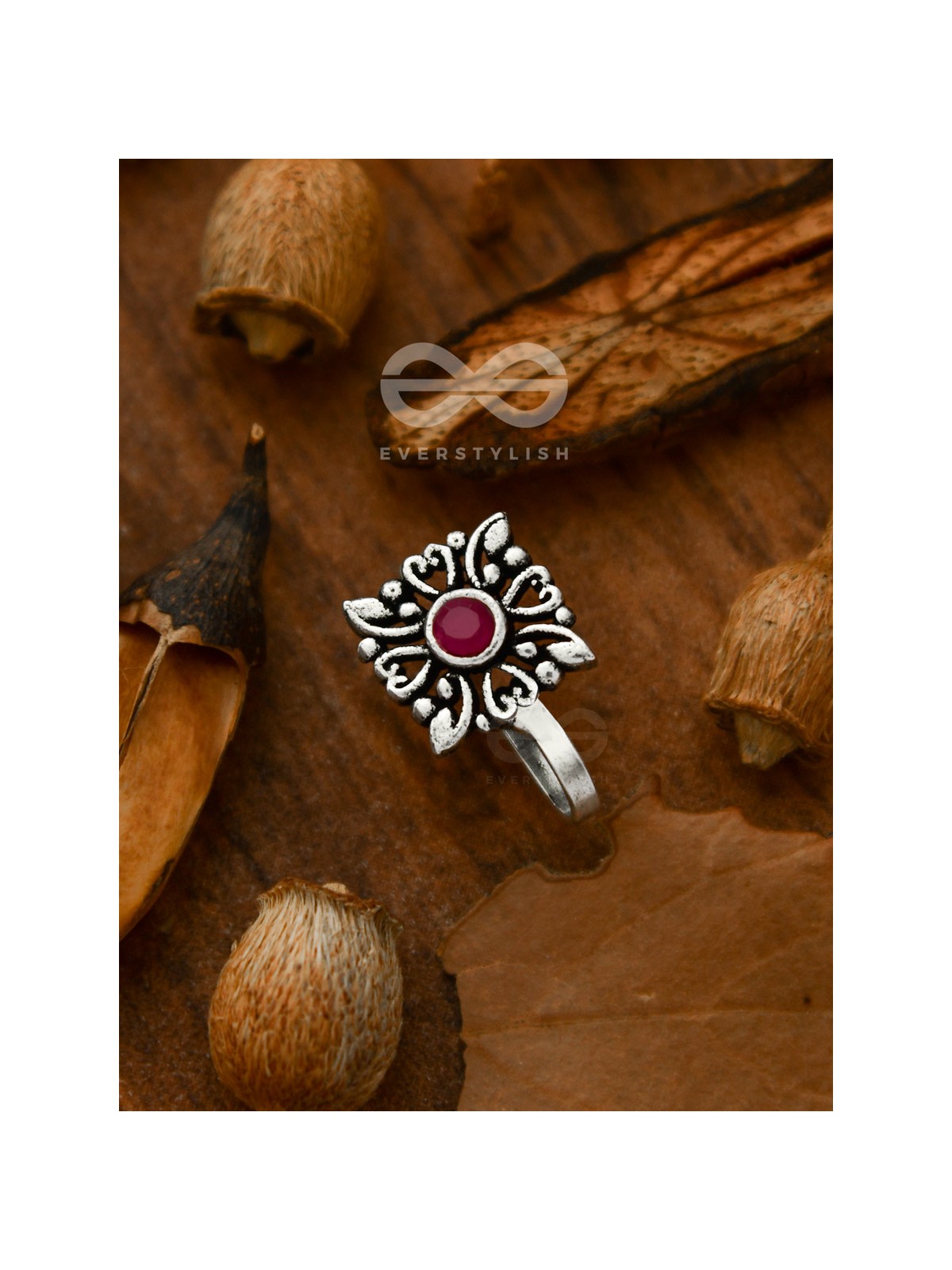 THE GEOMETRIC MOTIFS - INTRICATE NON PIERCED NOSE-PIN (Ruby red)
